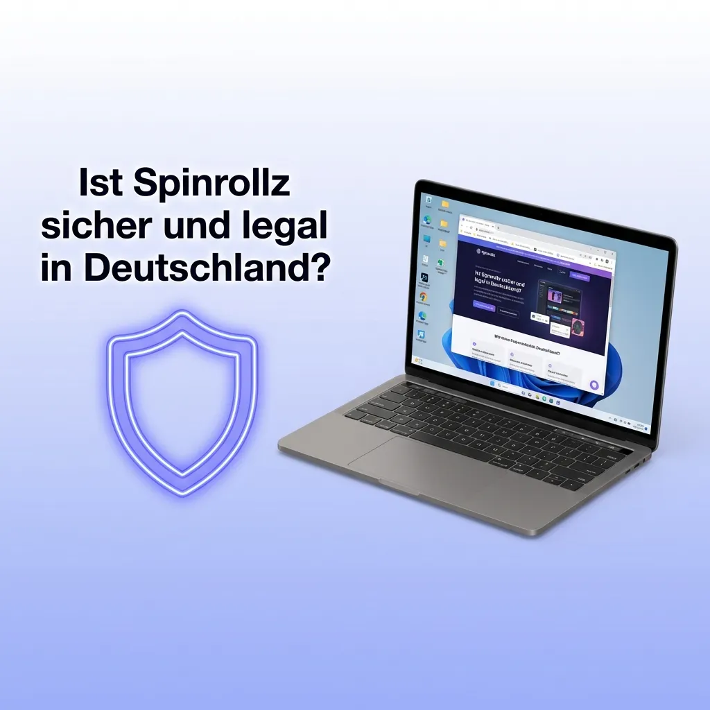 Spinrollz Casino-Logo mit Sicherheitssymbolen wie Schloss und Lizenz-Siegel für legales Glücksspiel in Deutschland