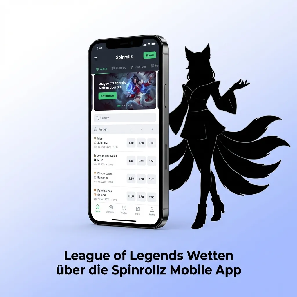 Spinrollz mobile app interface showing League of Legends betting options on smartphone screen