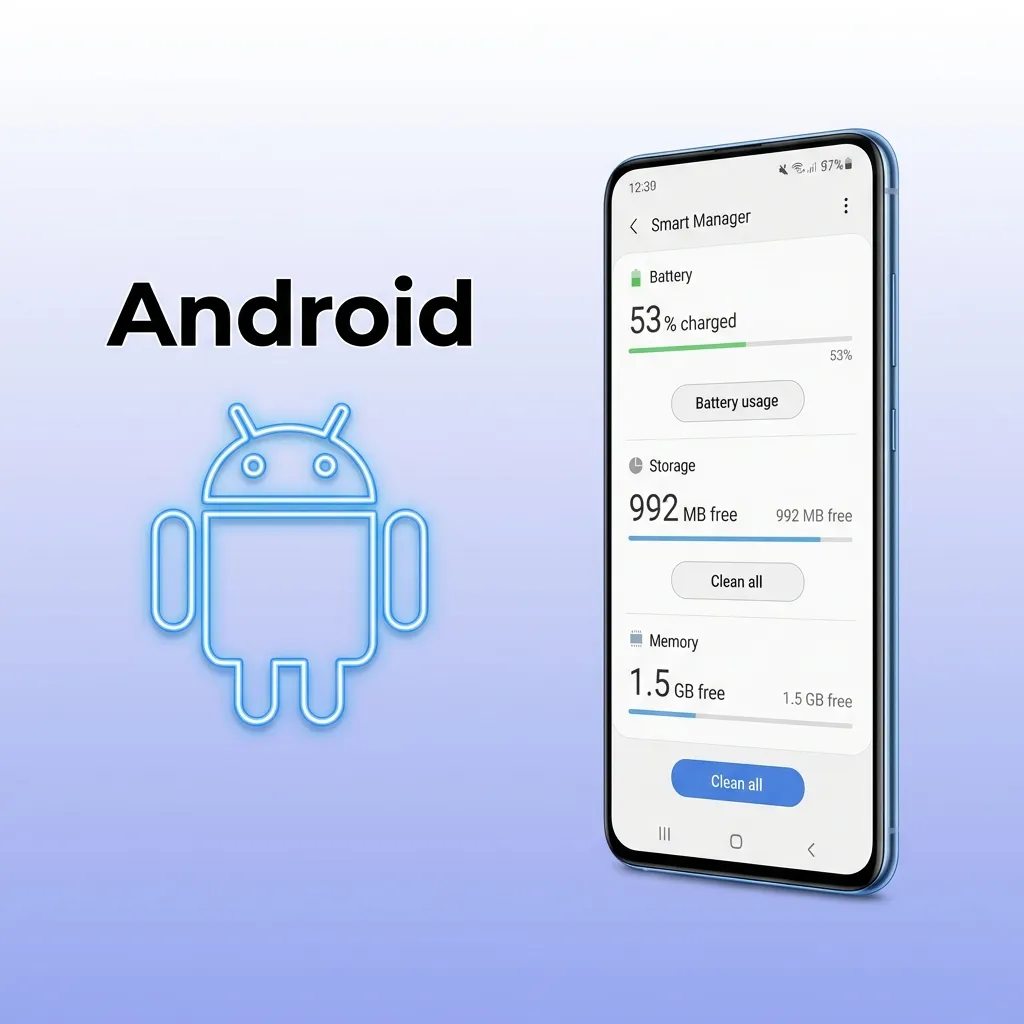 Android app installation guide showing download and setup steps for devices with version 6.0 and 2GB RAM minimum