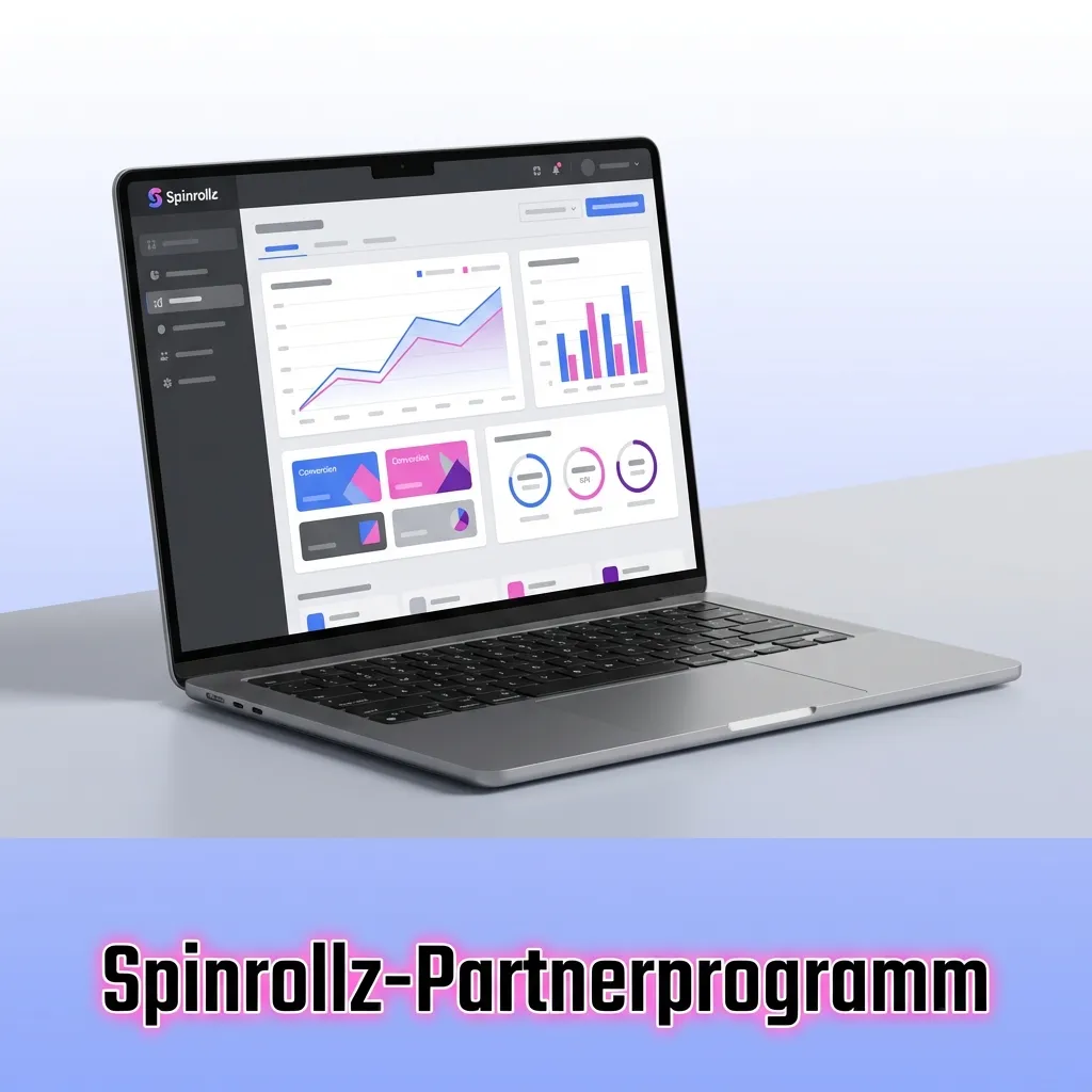 Spinrollz Affiliate-Programm Dashboard zeigt Revenue Share bis 40%, Echtzeit-Statistiken und Marketing-Tools für Partner