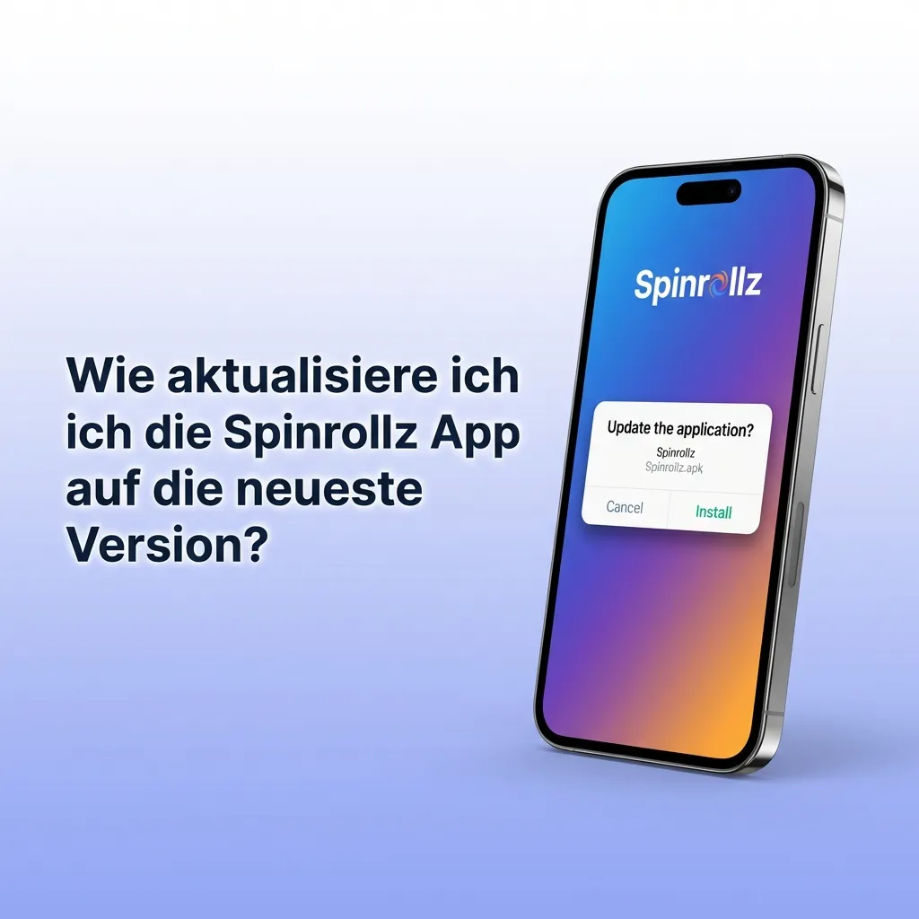 Smartphone zeigt Spinrollz App-Update-Prozess mit Download-Button und Installationsanweisungen