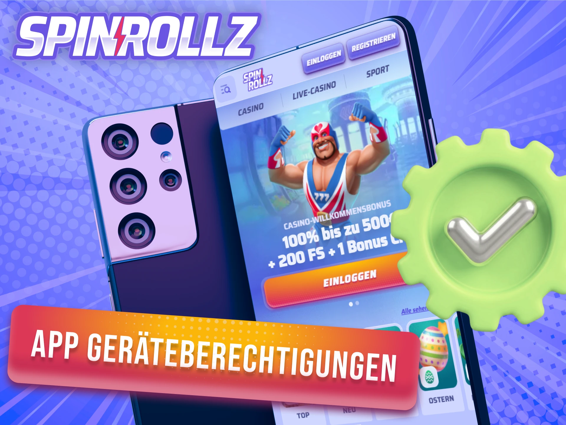 Überprüfe die erforderlichen Geräteberechtigungen für die Installation der Android Spinrollz App.
