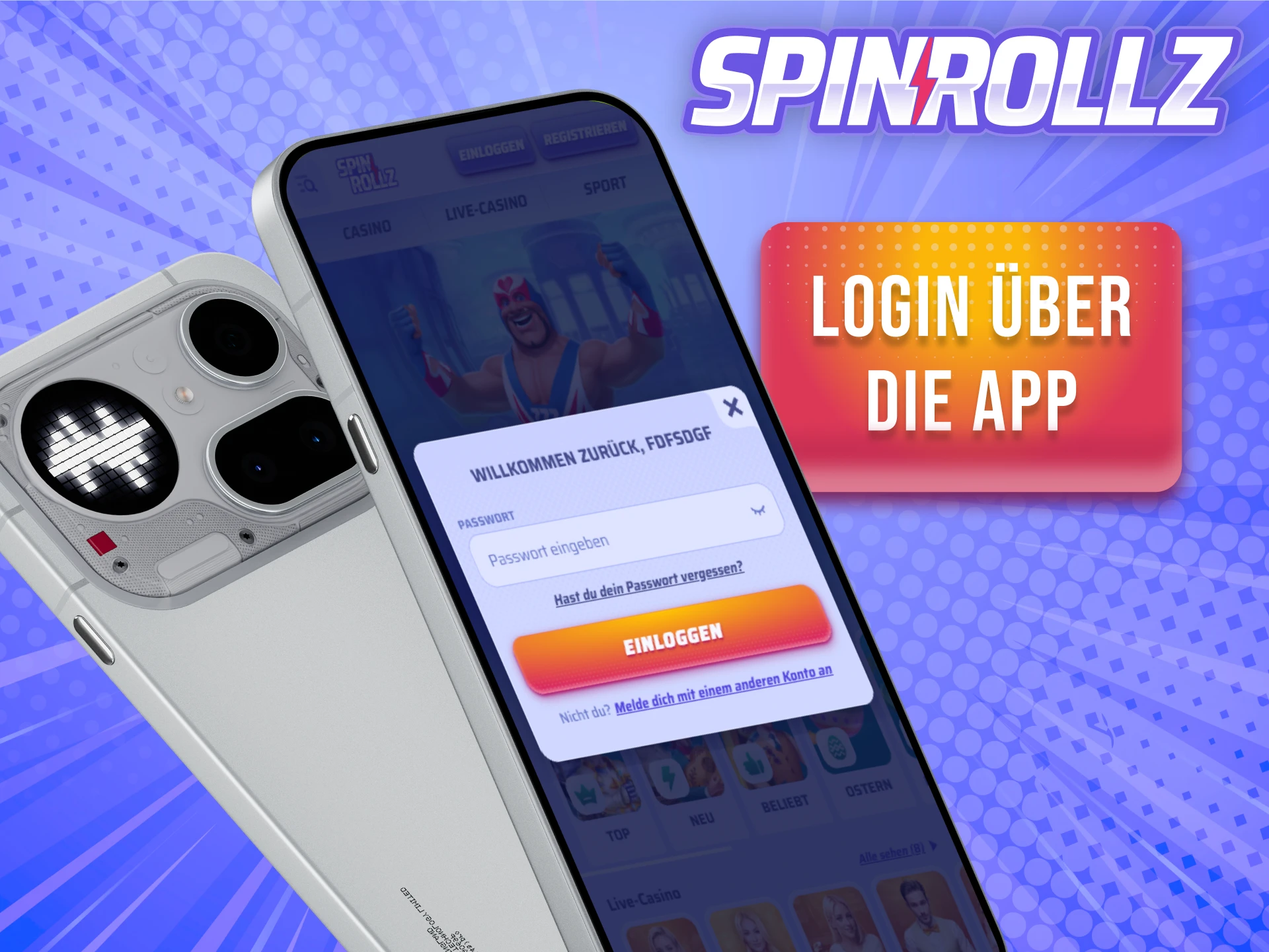 Logge dich schnell und sicher über die Android Spinrollz App ein.