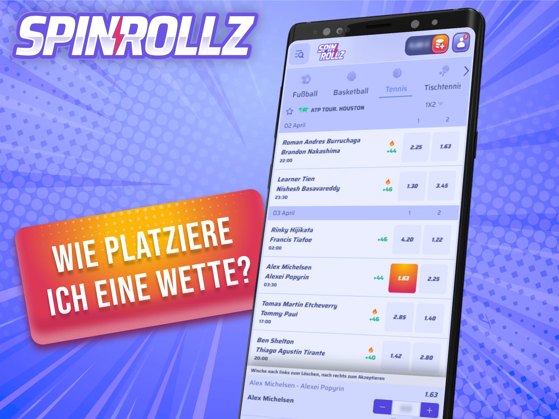 Platziere deine Sportwetten mit wenigen Klicks in der Android Spinrollz App.