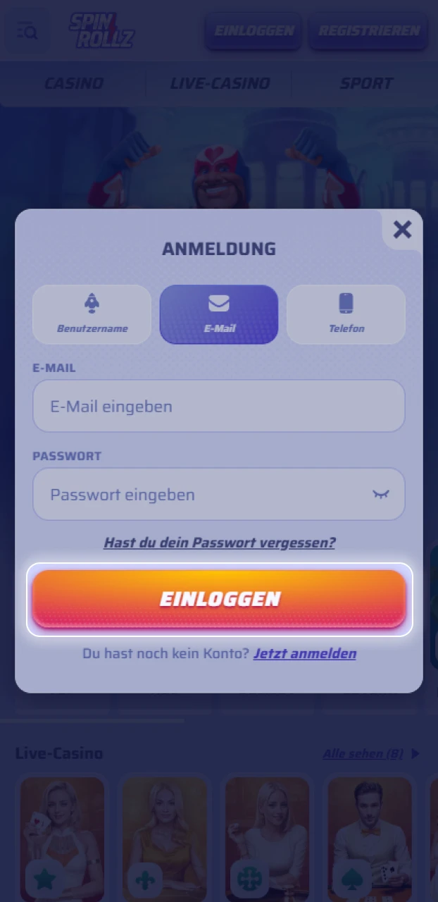 Schließen Sie die Autorisierung in der Spinrollz-App ab und beginnen Sie mit dem Platzieren von Wetten.