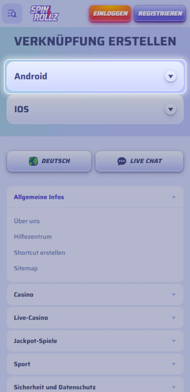 Starte den Download der APK-Datei für die Android Spinrollz App-Installation.