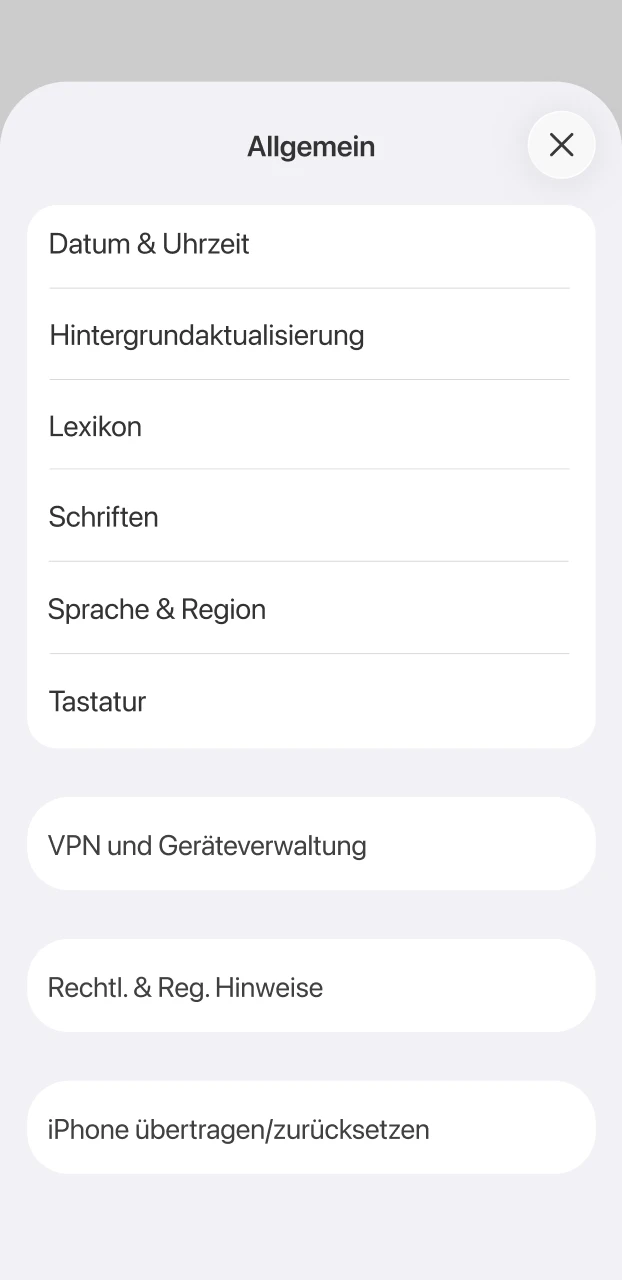Öffne die Geräteeinstellungen für die weitere Installation der mobilen Spinrollz iOS App.