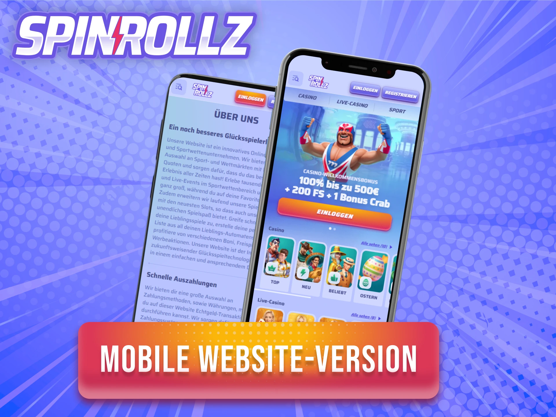 Nutze die flexible mobile Website-Version von Spinrollz ohne Download.