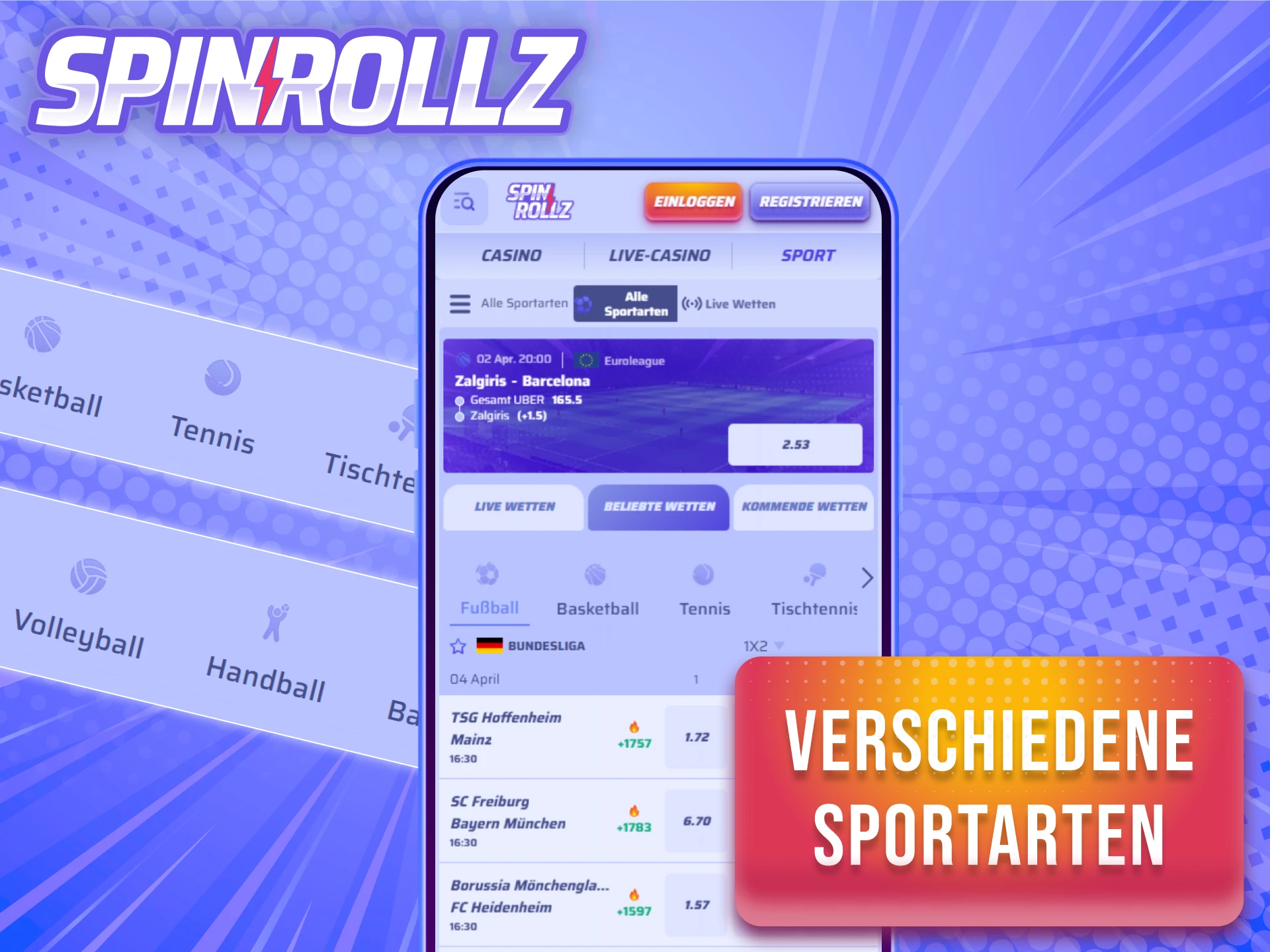 Entdecke verschiedene Sportarten in der vielseitigen Spinrollz App.