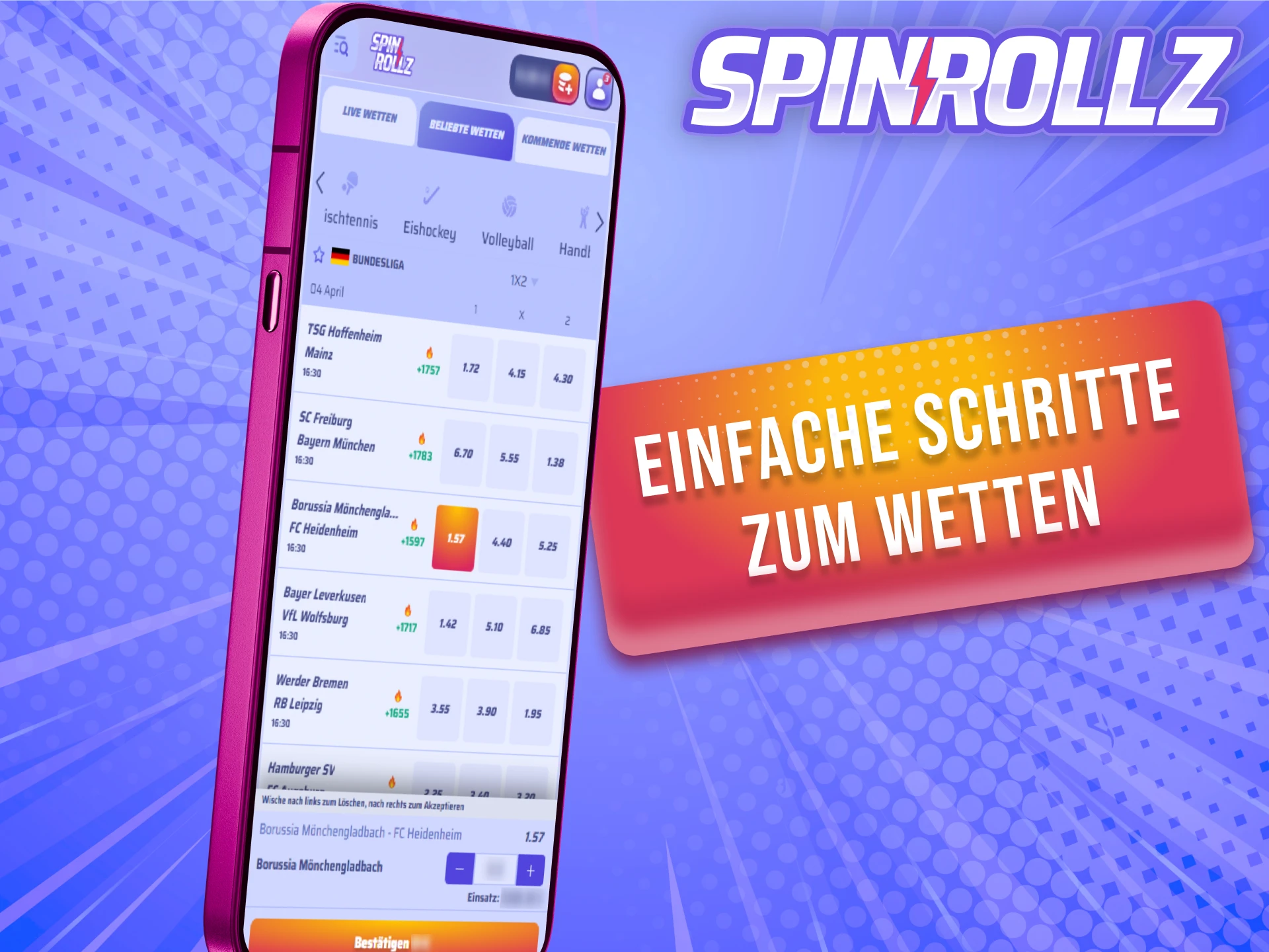 Platziere deine Wetten in der Spinrollz App mit einfachen Schritten.