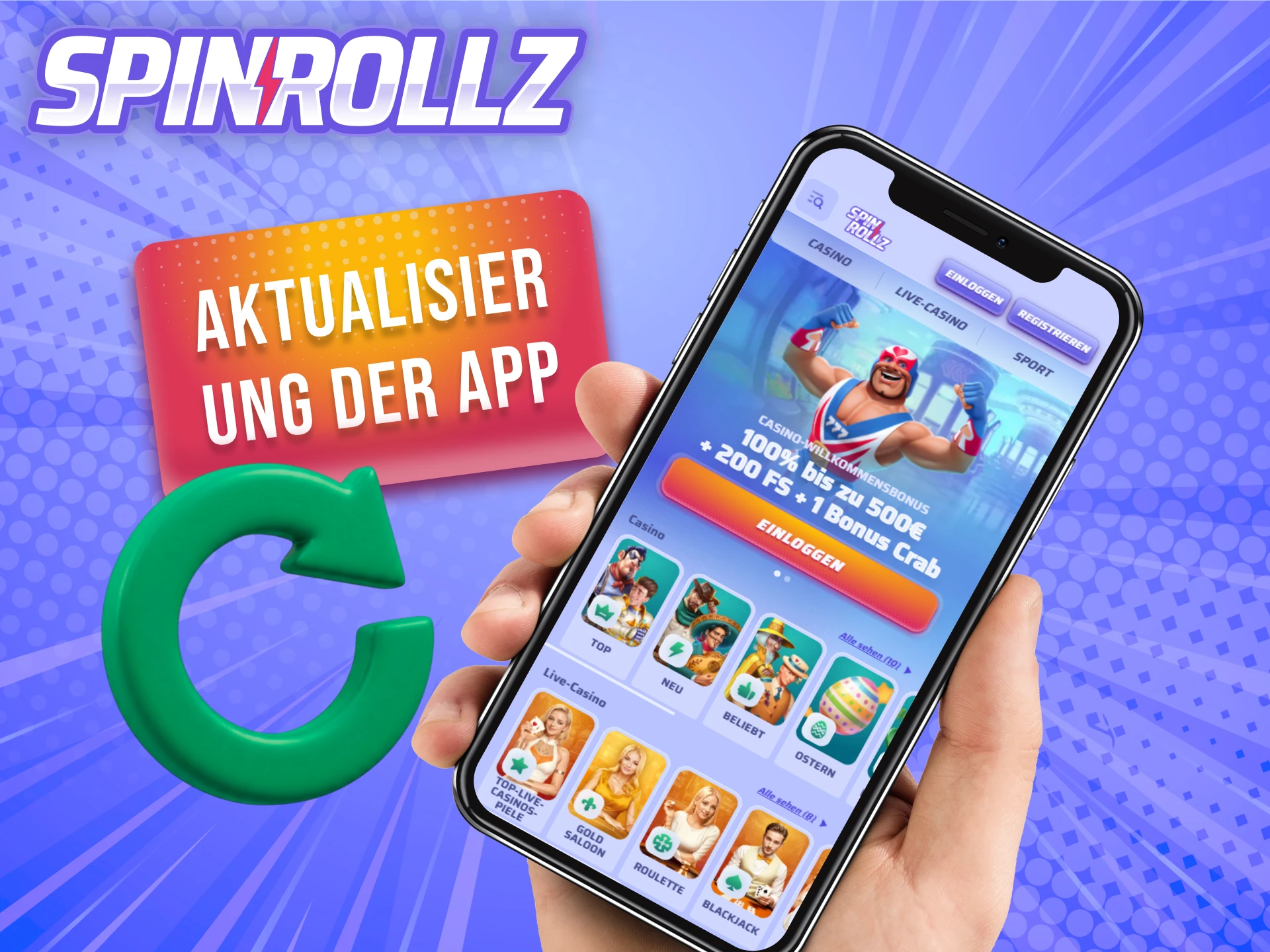 Lade das neue Update für ein besseres Erlebnis in der Spinrollz iOS App.