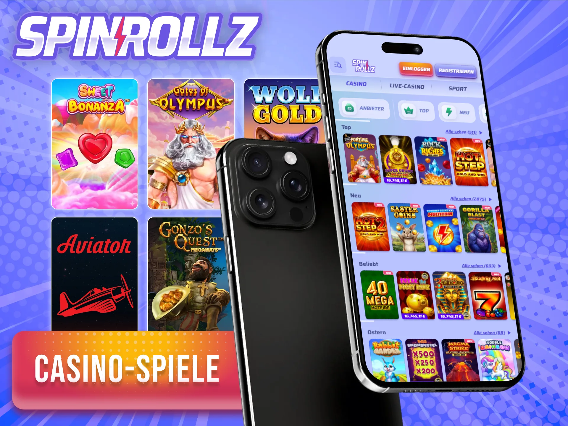 Spiele bunte Slots und tolle Games in der mobilen Spinrollz iOS App.