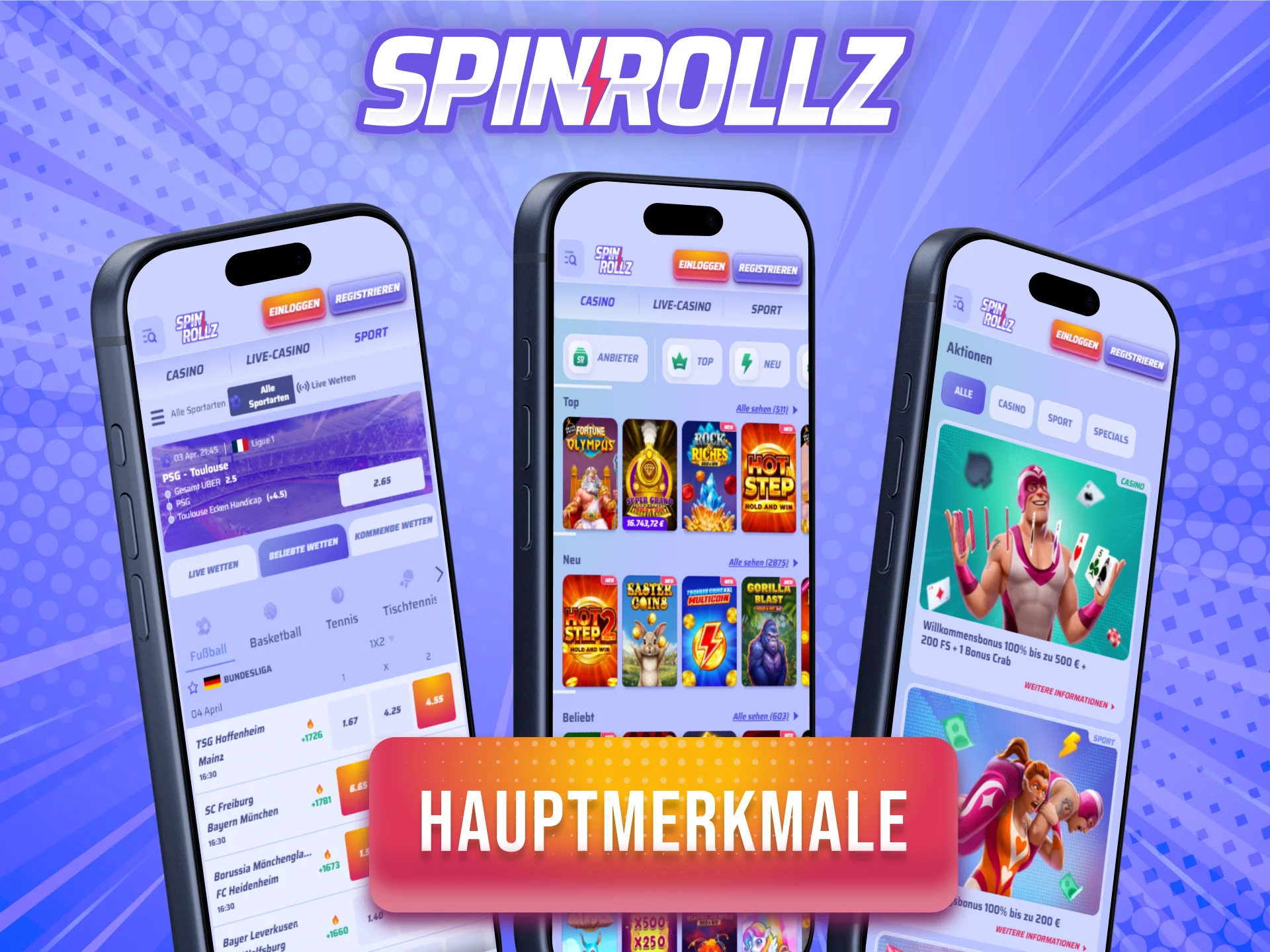Teste die praktischen Funktionen der Spinrollz iOS App für dein Spiel.