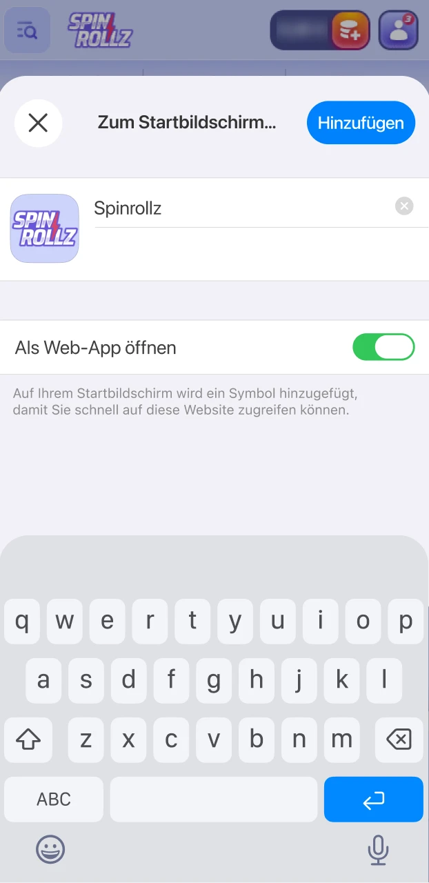 Schließe den iOS Spinrollz App-Download durch Hinzufügen zum Home-Bildschirm ab.