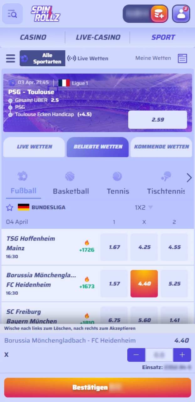 Melde dich nach der iOS-Installation bei Spinrollz an und gewinne.