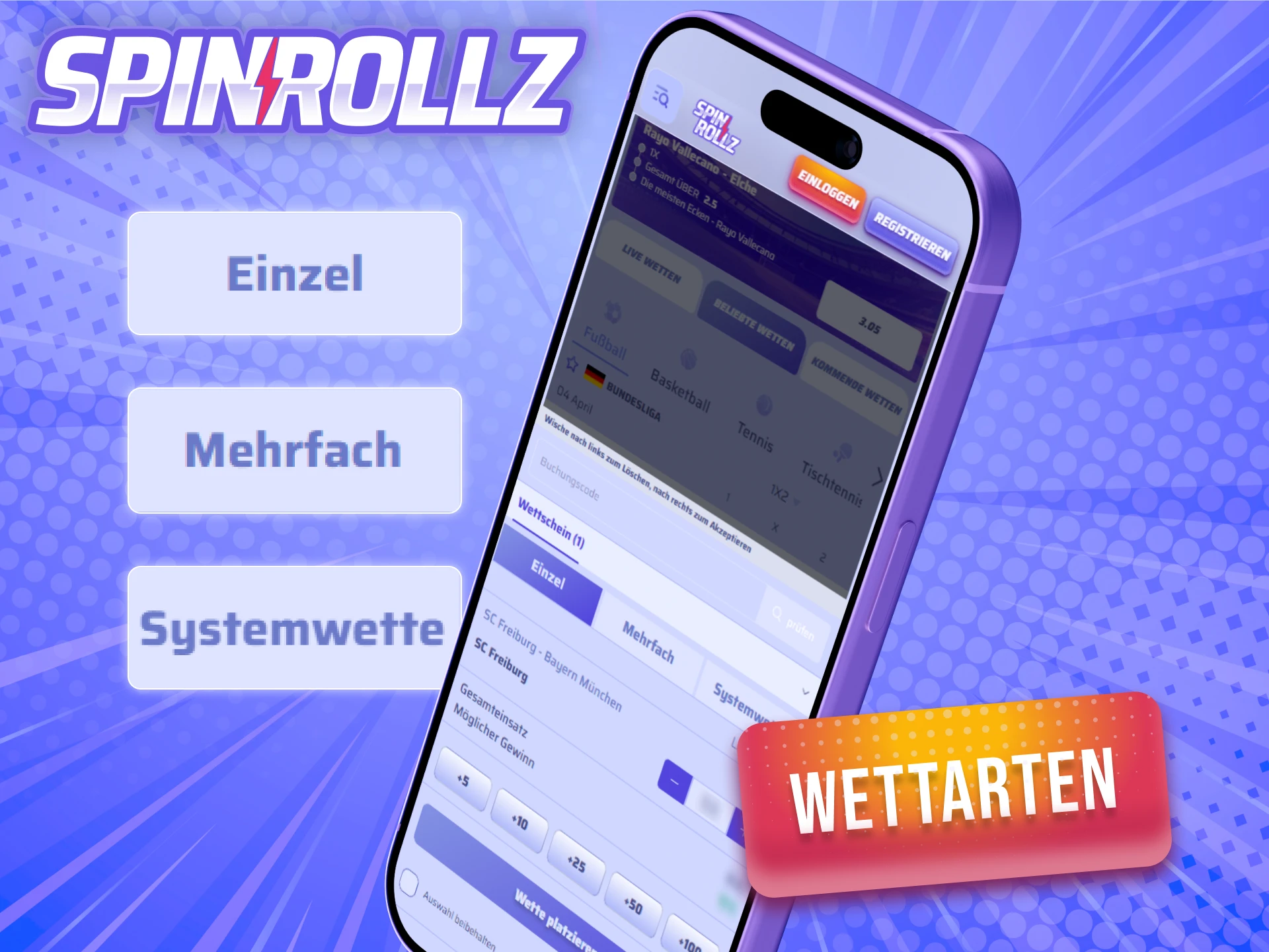 Wähle deine liebsten Wettarten in der Spinrollz iOS App für deine Tipps.