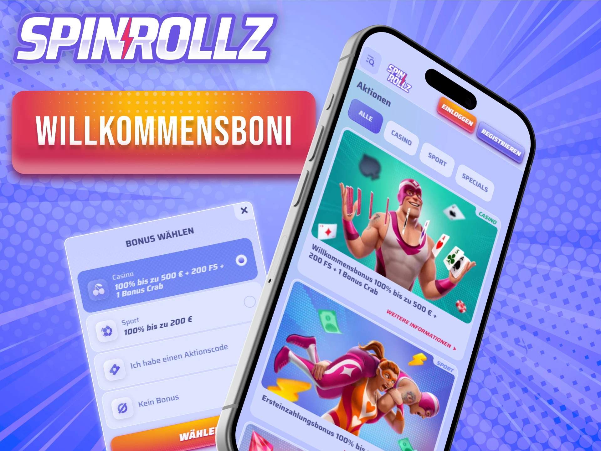 Hol dir tolle Boni direkt nach dem Start der Spinrollz iOS App.