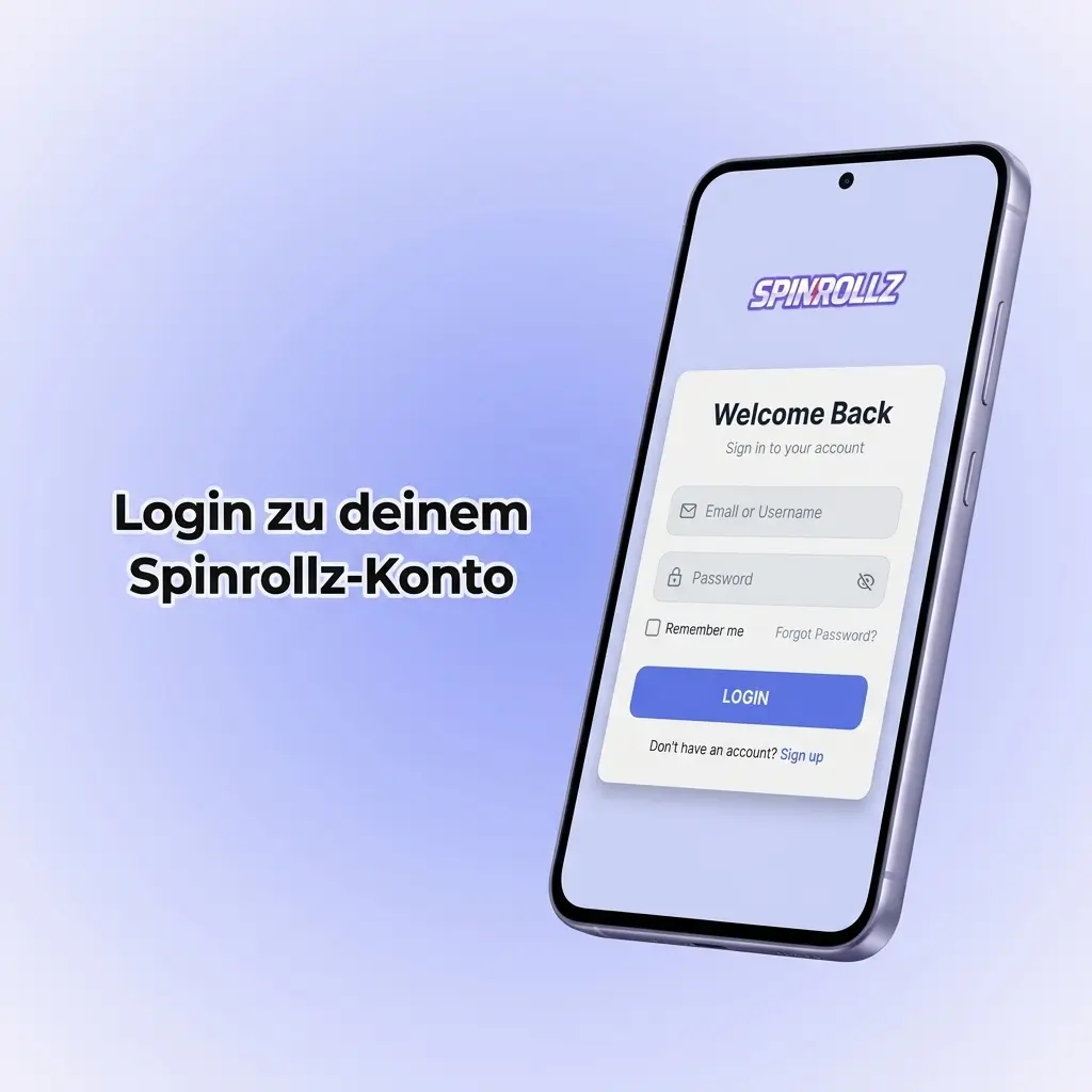 Spinrollz Login-Seite mit Anmeldeformular für E-Mail und Passwort auf Website und mobiler App