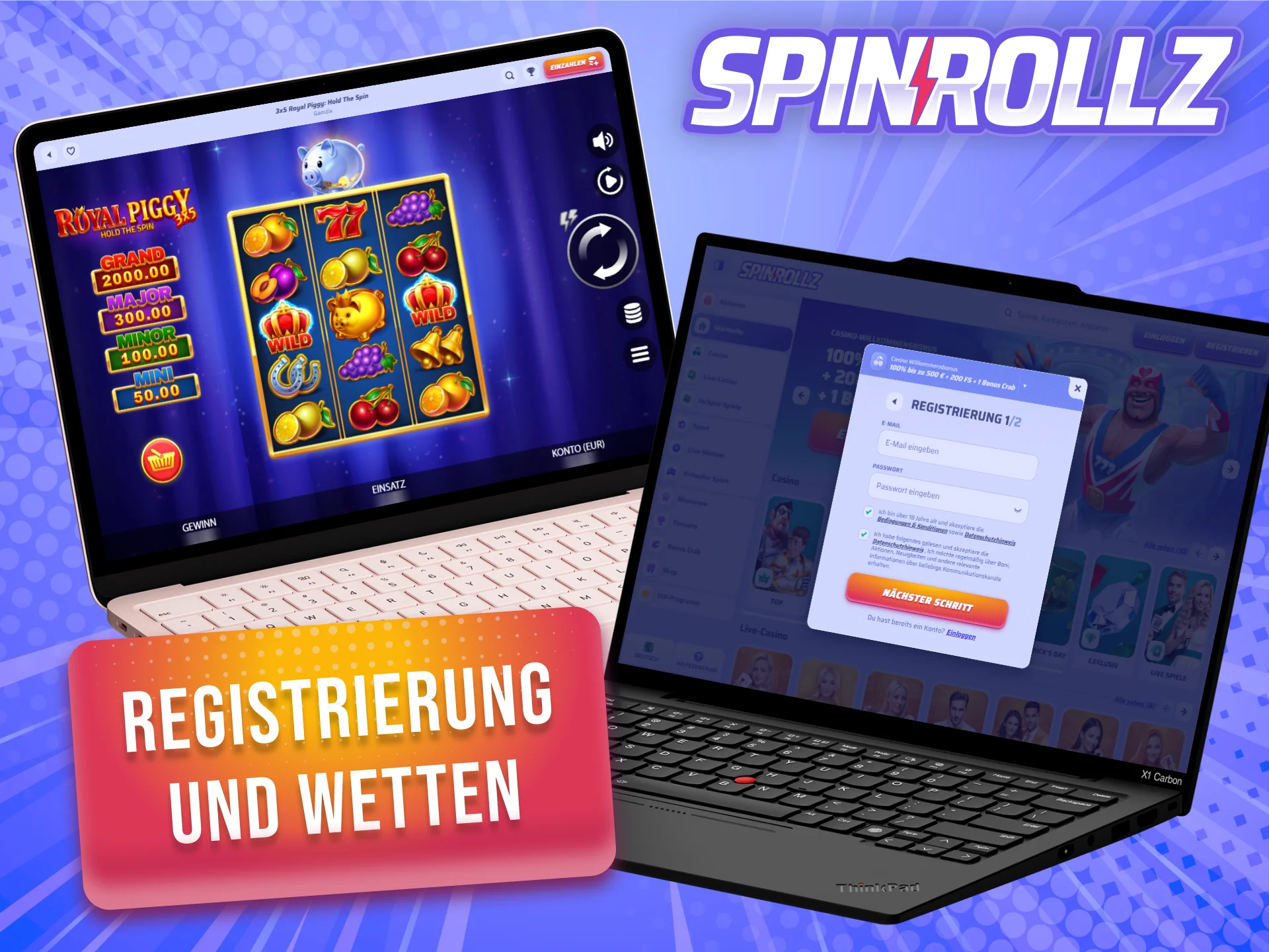 Registrieren Sie sich über Spinrollz auf Ihrem PC und spielen Sie mit, um große Gewinne zu erzielen.