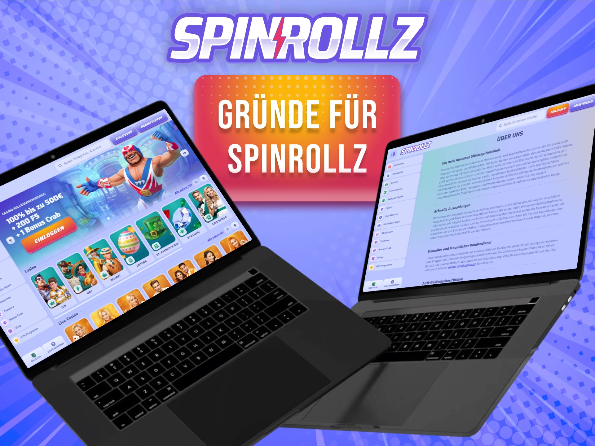 Erfahre die besten Gründe für eine Anmeldung bei Spinrollz.