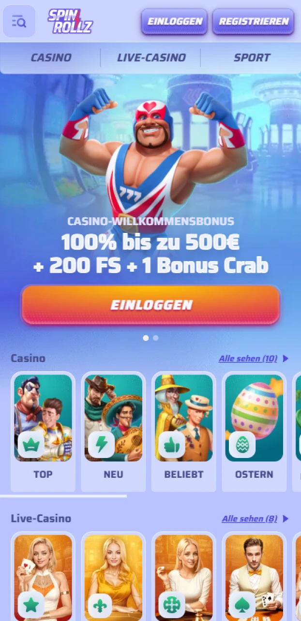 Erlebe die intuitive Benutzeroberfläche auf der offiziellen Spinrollz Webseite.