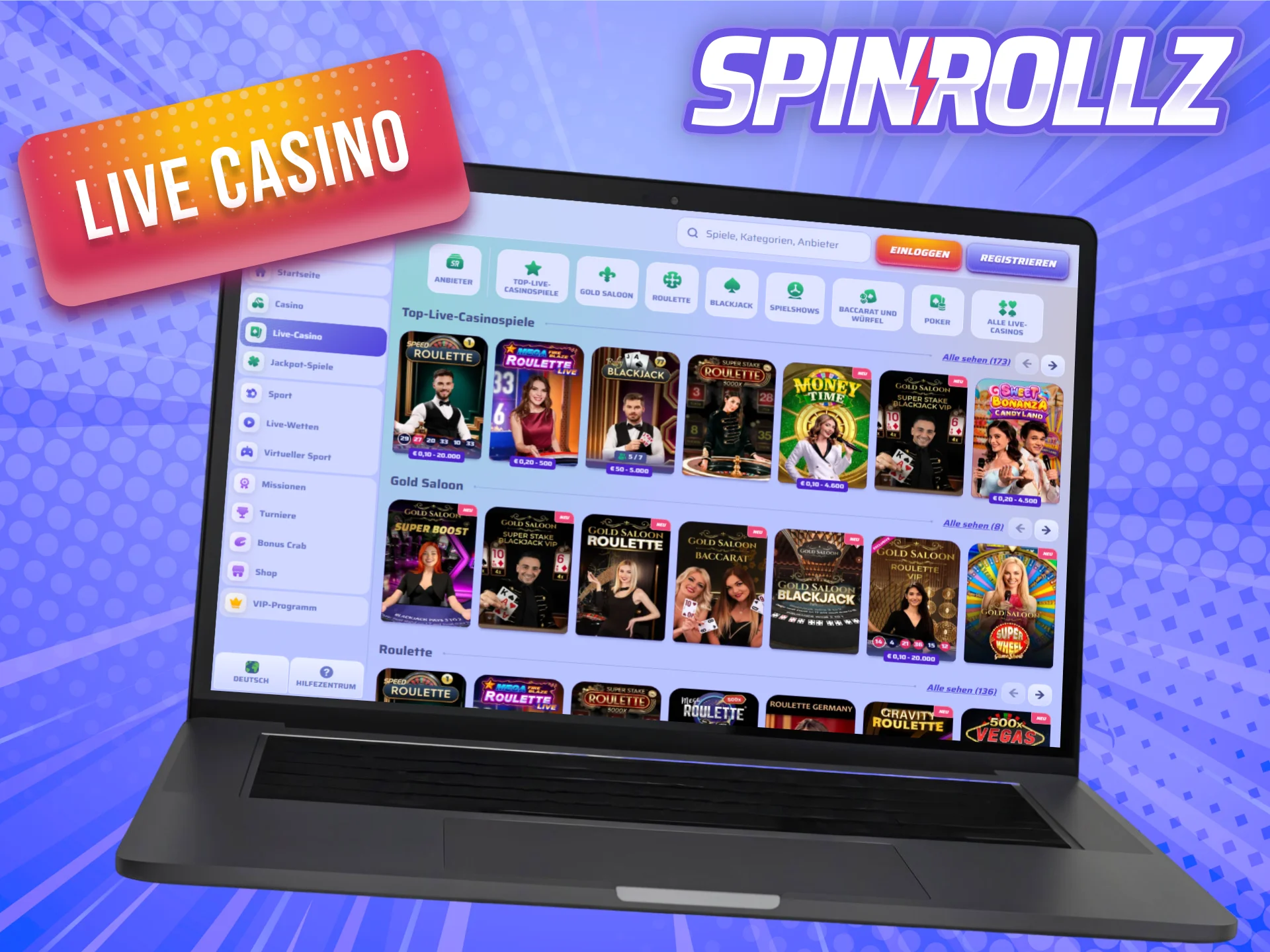 Besuche das Live Casino von Spinrollz für echte Dealer-Atmosphäre.