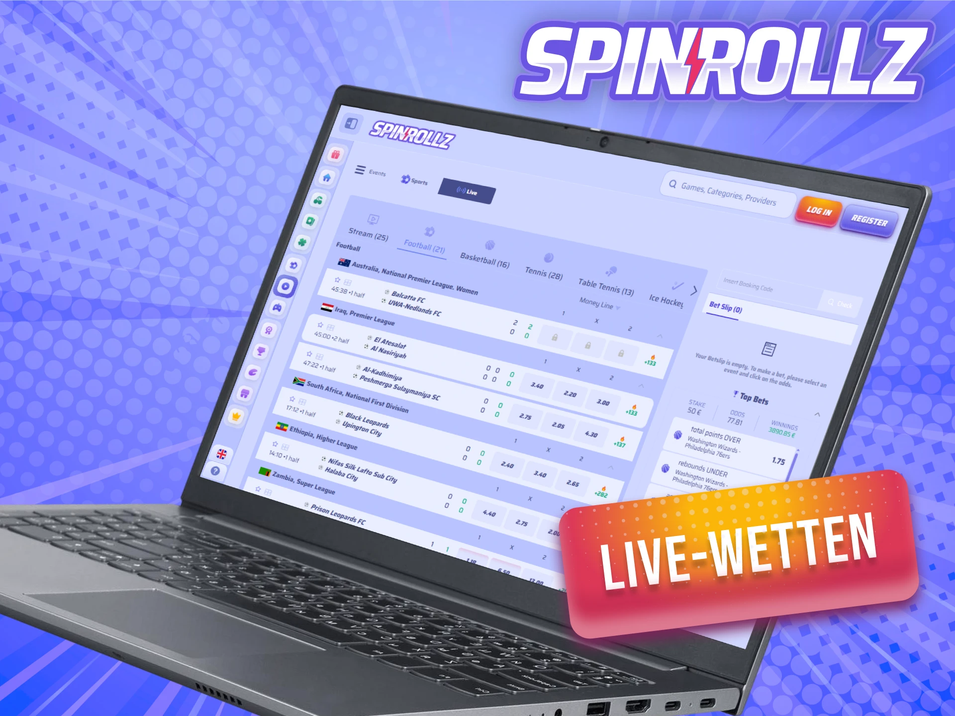 Platziere spannende Live-Wetten bei Spinrollz.