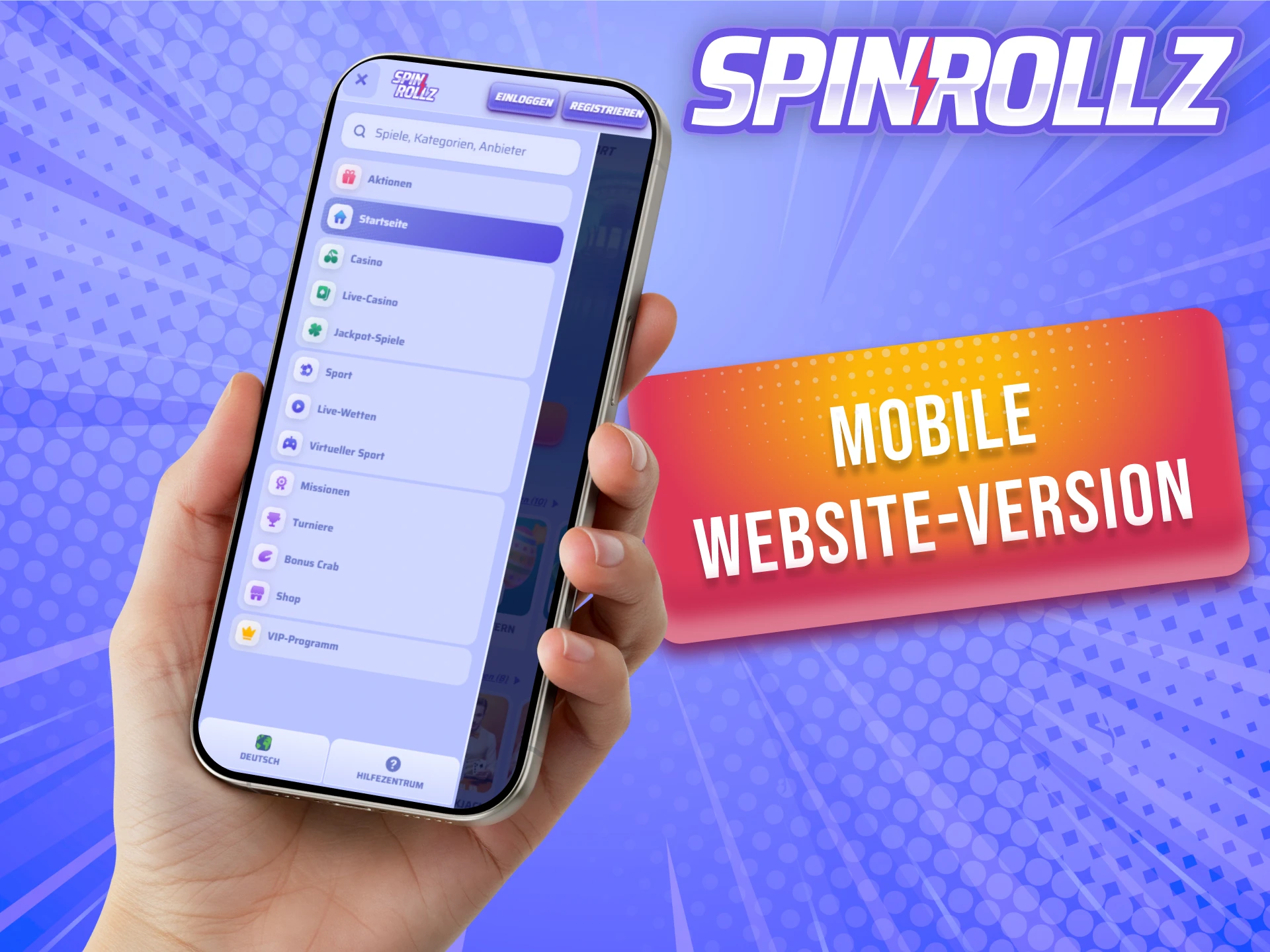 Nutze die mobile Website-Version von Spinrollz für volle Flexibilität.