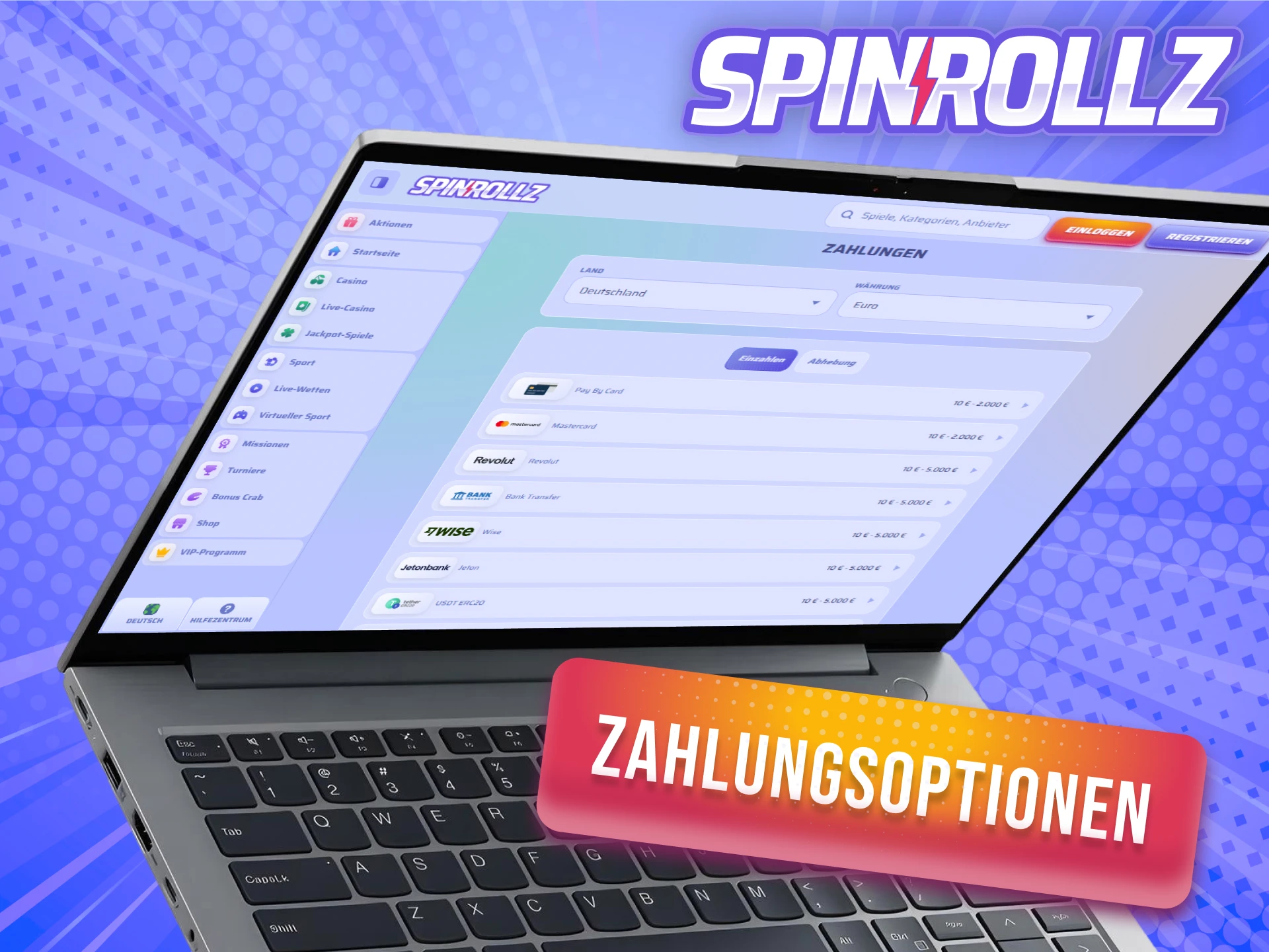 Nutze bequeme Zahlungsoptionen für deine Transaktionen bei Spinrollz.