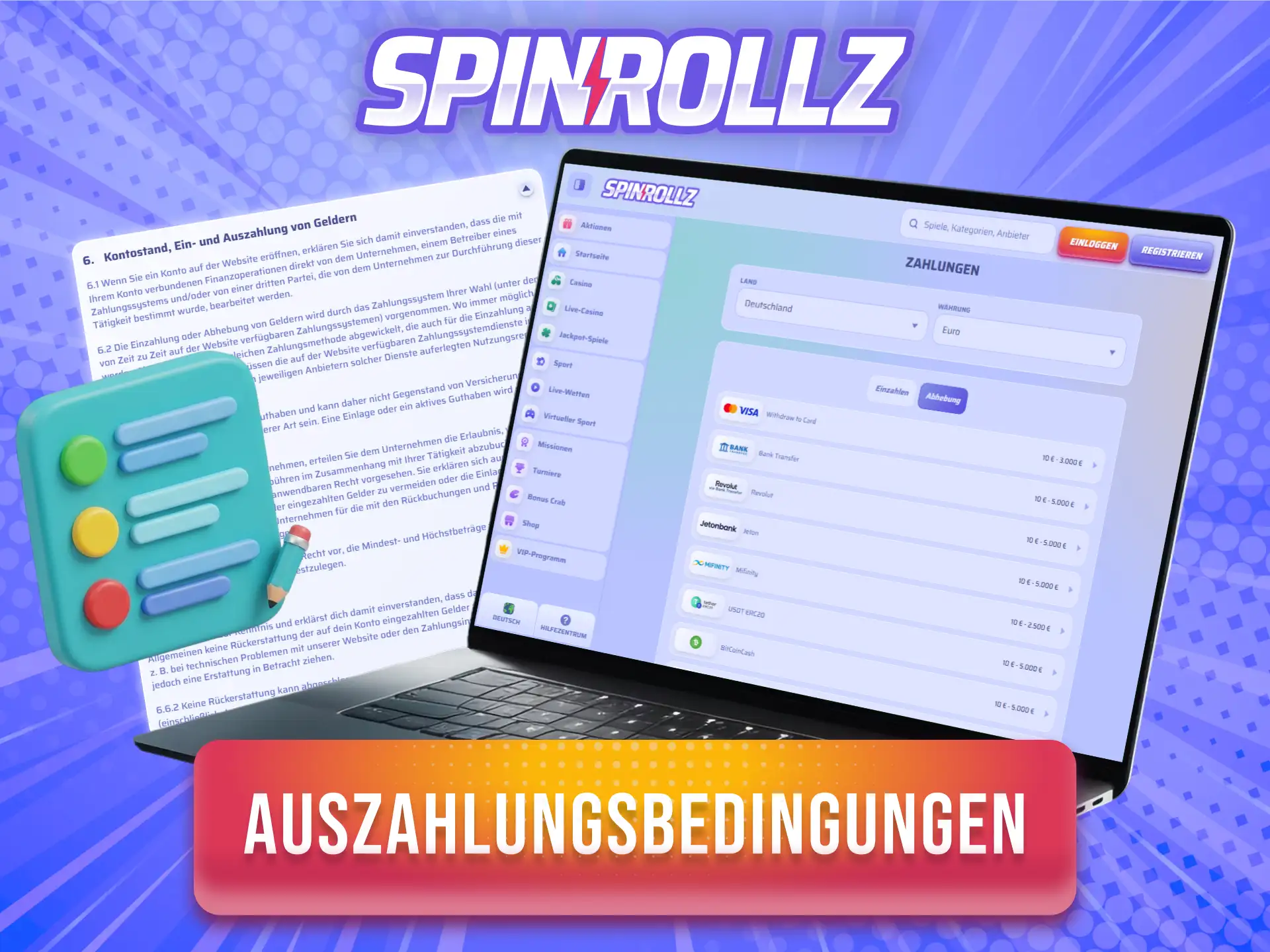 Beachte die offiziellen Regeln und Limits für eine reibungslose Auszahlung bei Spinrollz.