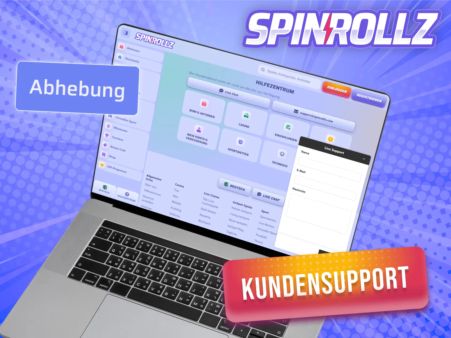 Kontaktiere das Support-Team bei allen Fragen rund um deine Auszahlung bei Spinrollz.