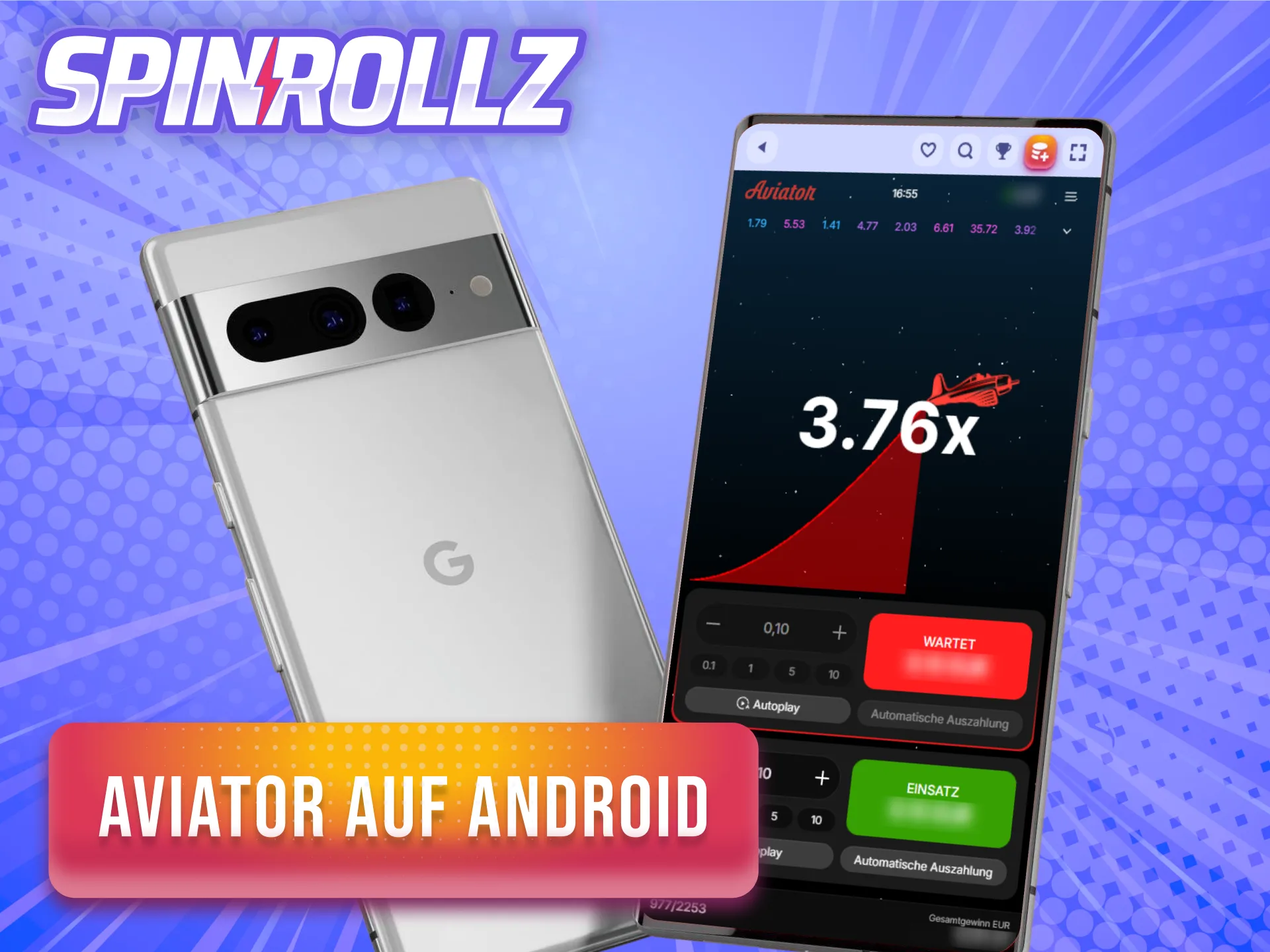 Lade die APK-Datei für dein Android-Gerät herunter, um Aviator bei Spinrollz zu spielen.