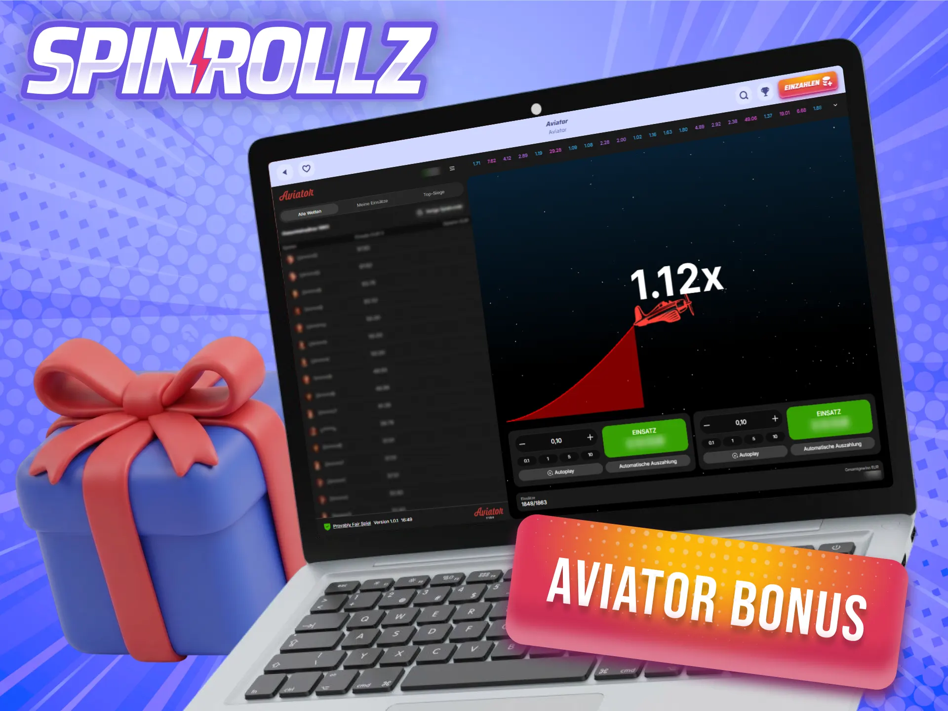 Sichere dir den lukrativen Ersteinzahlungsbonus für deine Runden bei Aviator auf Spinrollz.