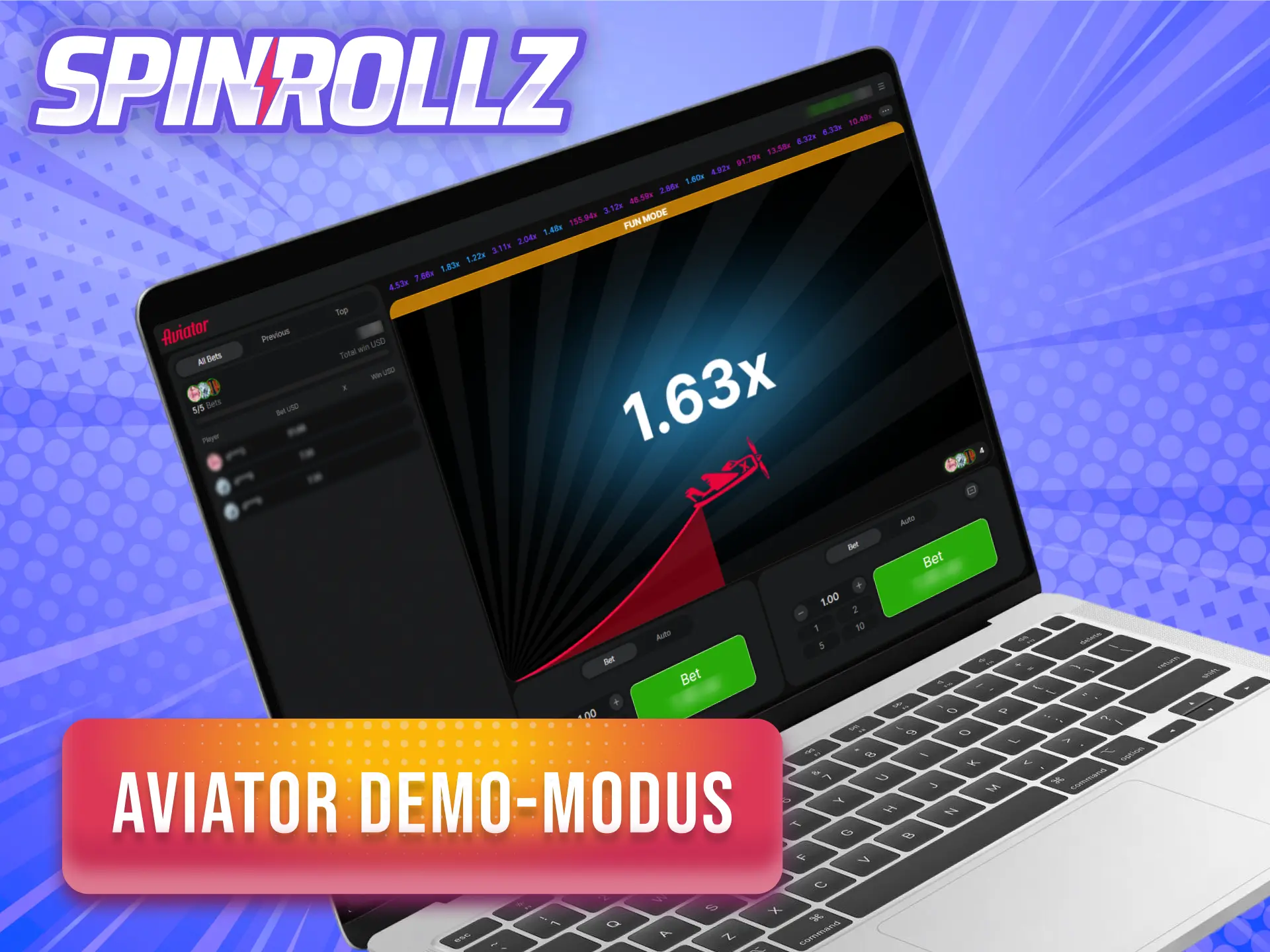 Nutze die kostenlose Demo-Version und teste Aviator risikofrei bei Spinrollz.