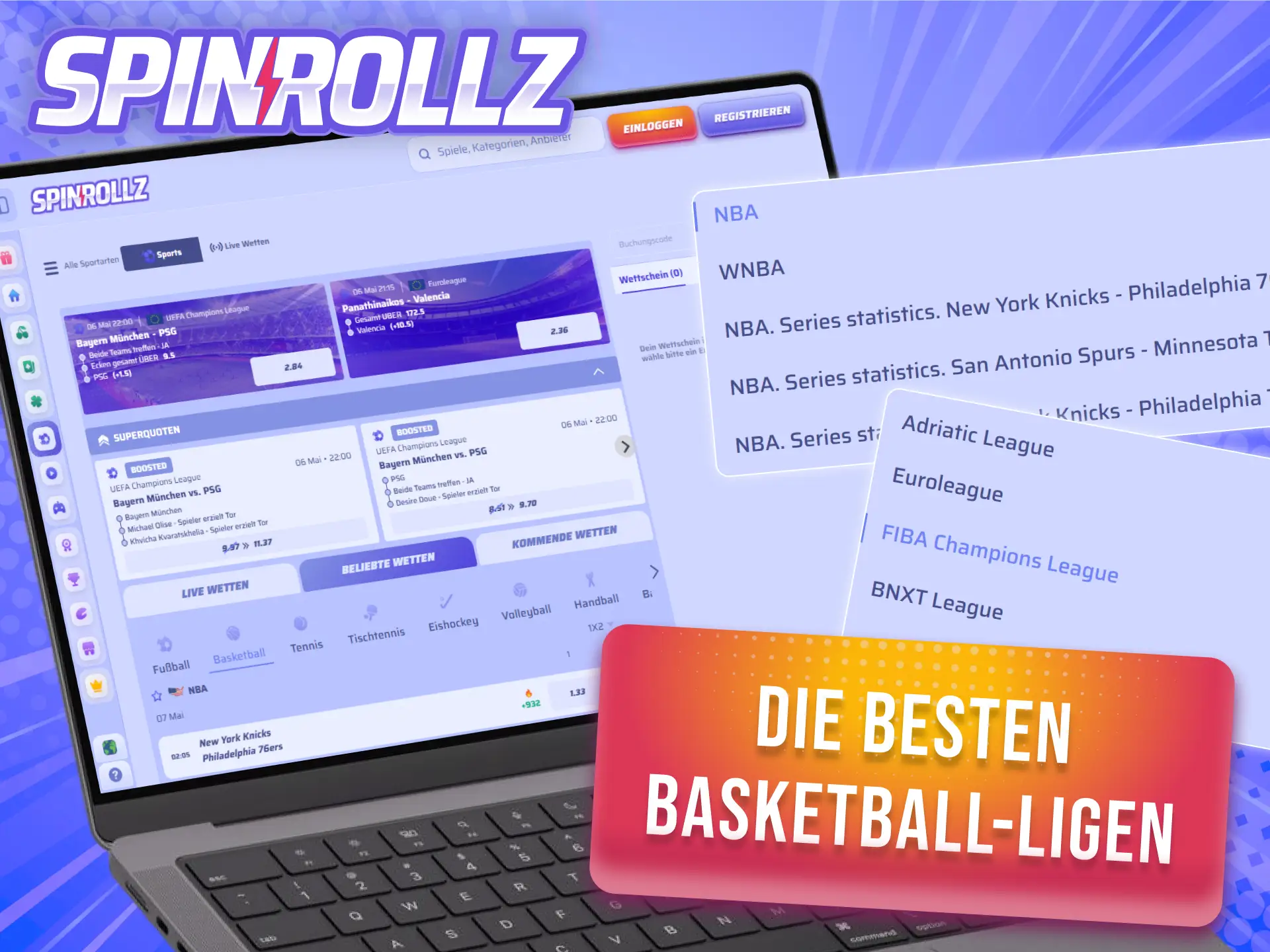 Wette bei Spinrollz auf die NBA, EuroLeague und weitere Top-Ligen im Basketball.