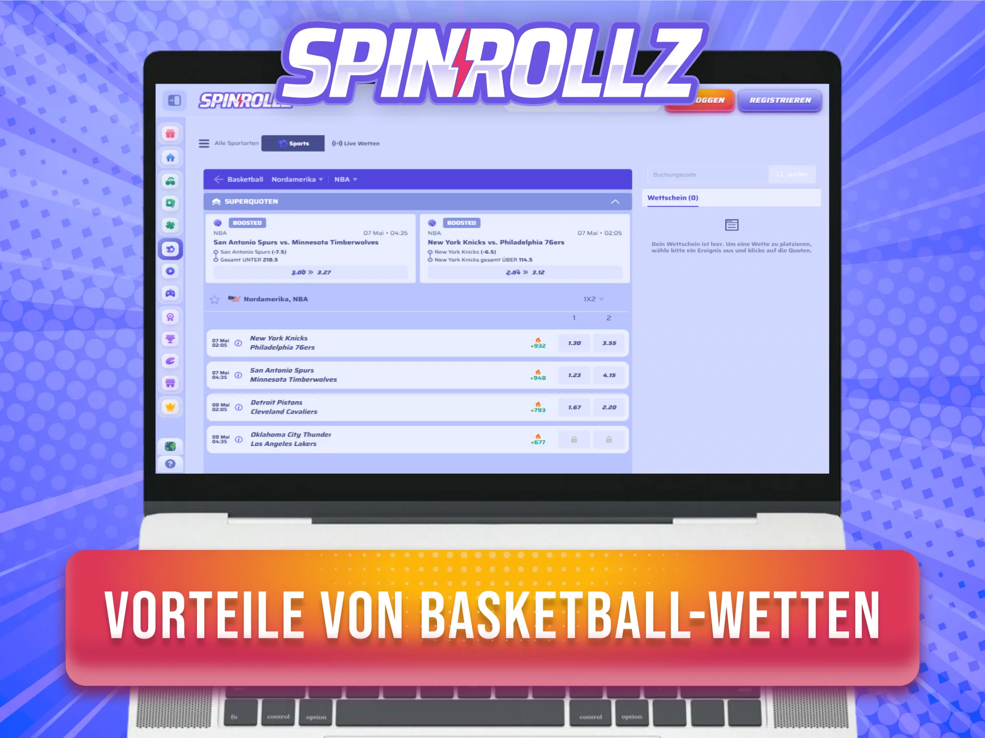 Profitiere von hohen Quoten und einer riesigen Auswahl an Basketball-Wetten bei Spinrollz.