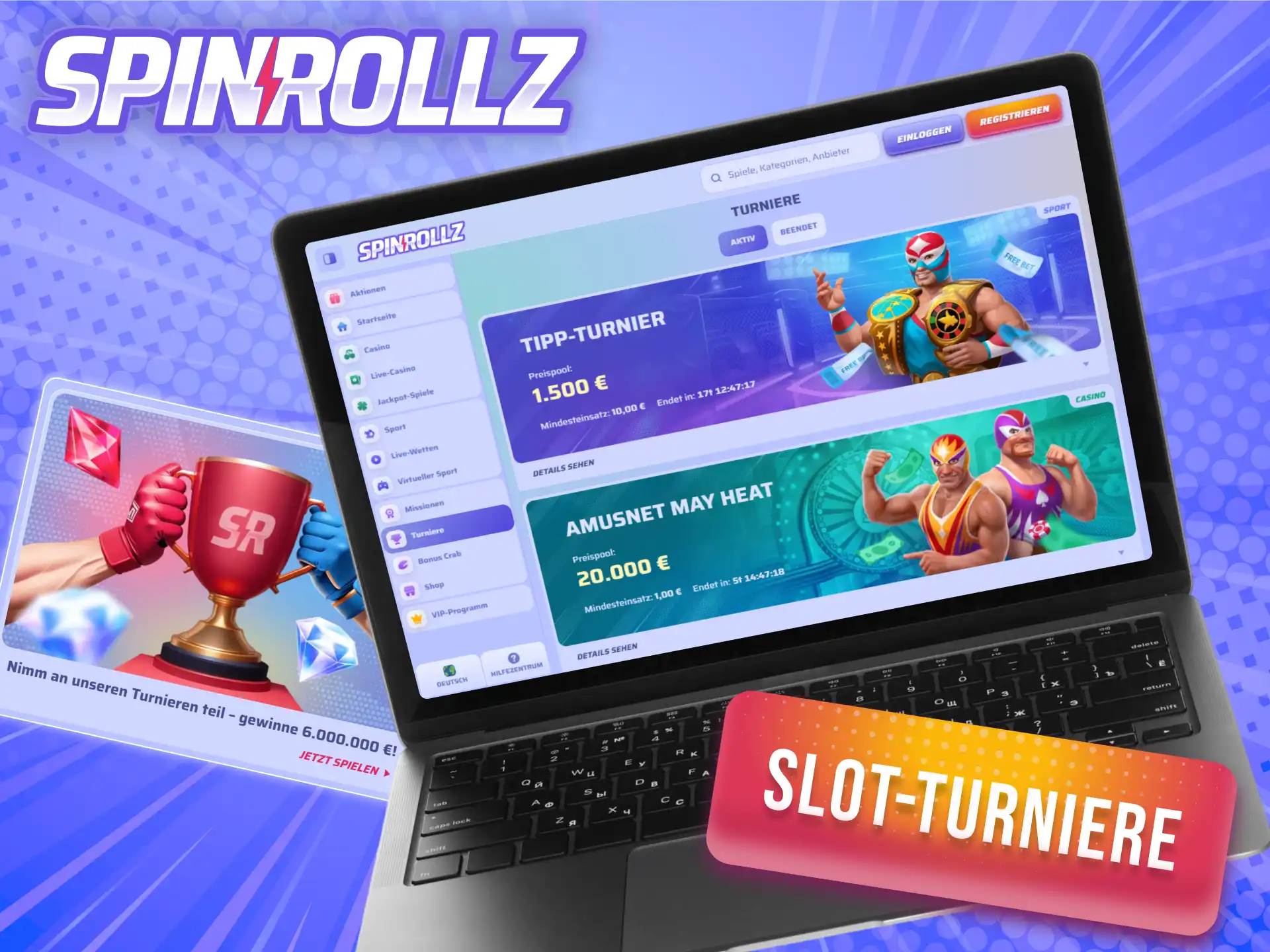 Gewinne Preise bei Slot-Turnieren mit den aktuellen Spinrollz Boni Deutschland.