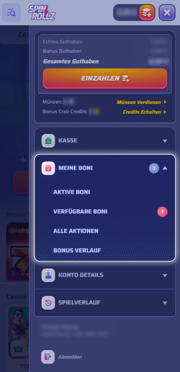 Aktiviere deine Boni und beginne sofort mit dem Spielen bei Spinrollz Deutschland.
