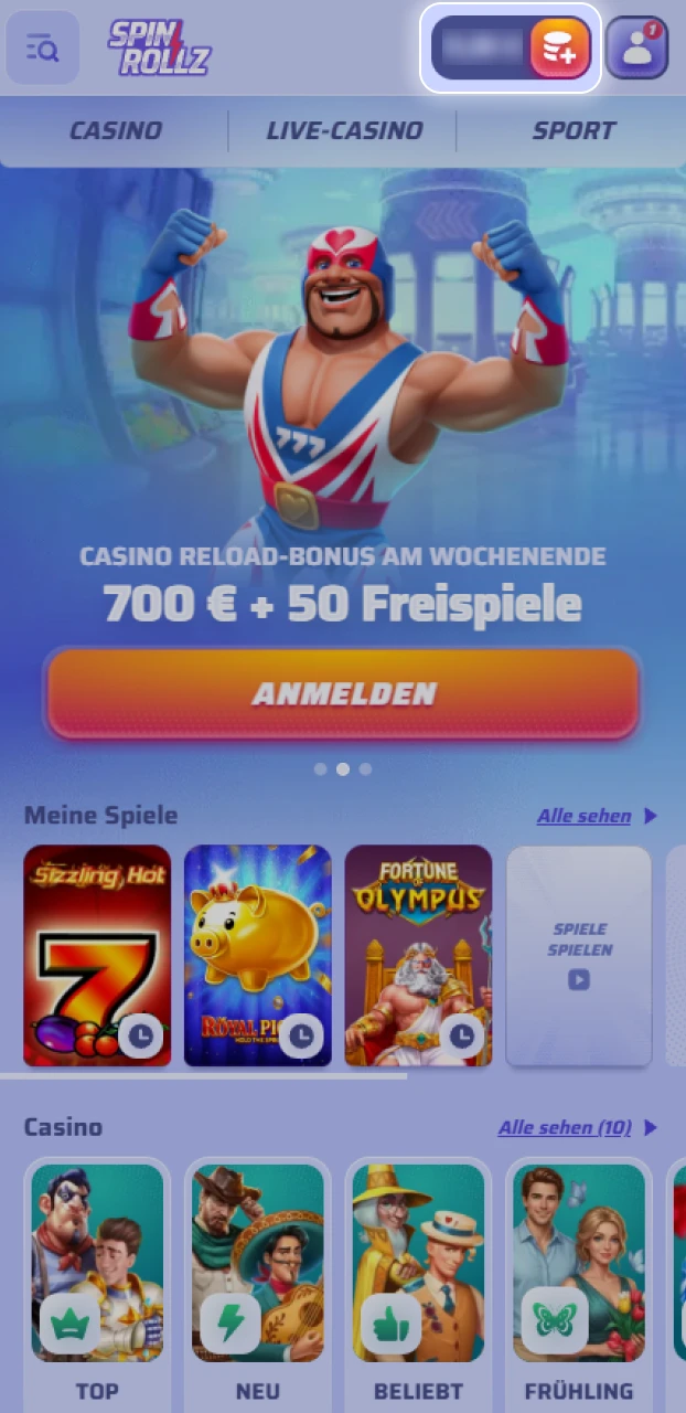 Tätige deine erste Einzahlung für die Aktivierung der Boni bei Spinrollz.