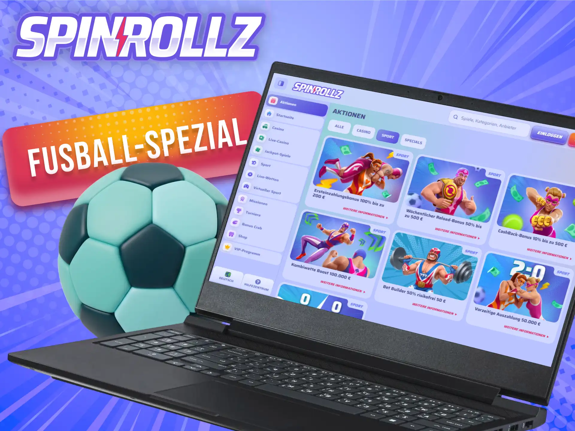 Nutze das Fußball-Spezial der Spinrollz Boni für Sport in Deutschland.