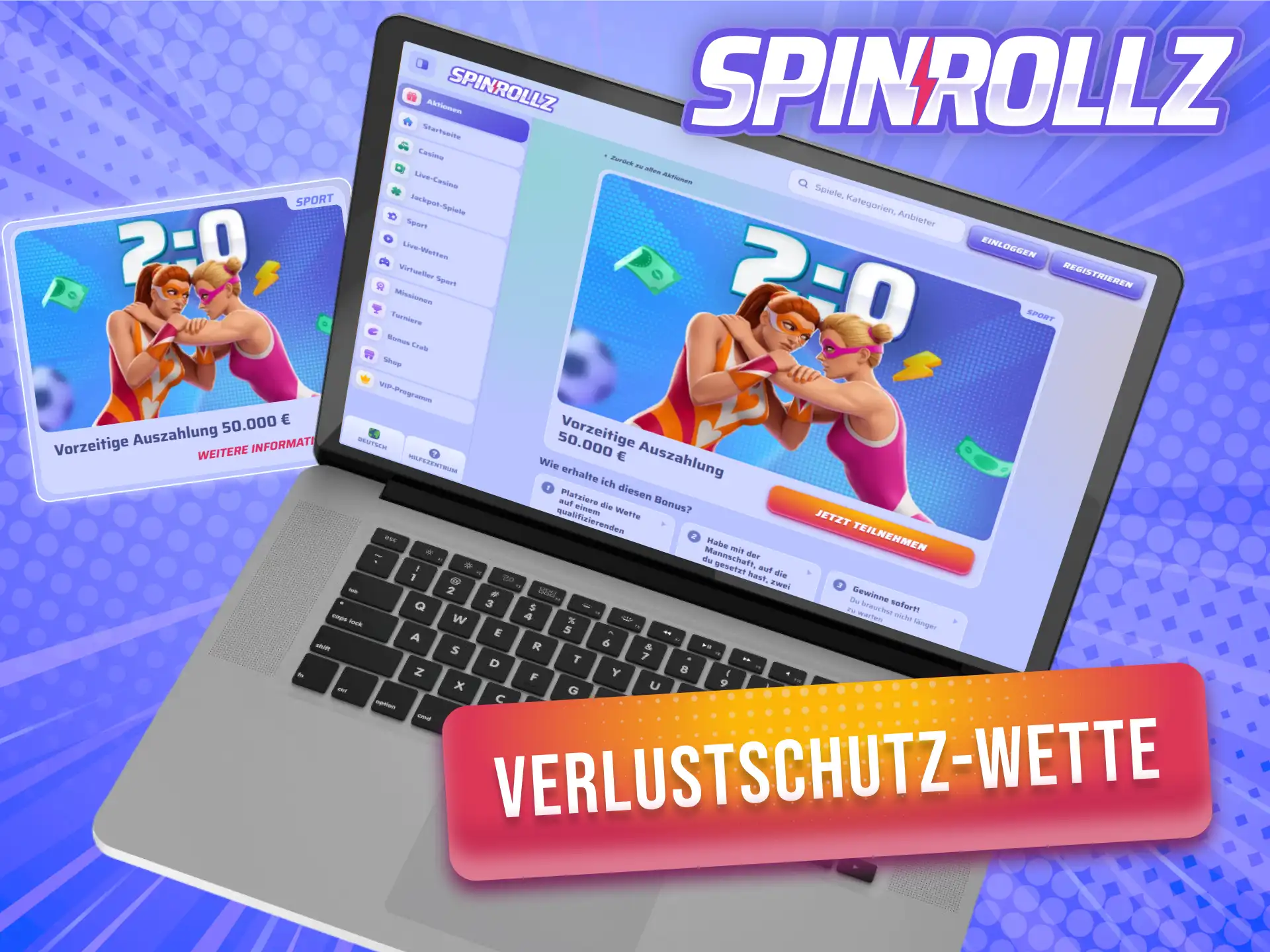 Sichere deine Tipps mit der Verlustschutz-Wette der Spinrollz Boni für Sport.