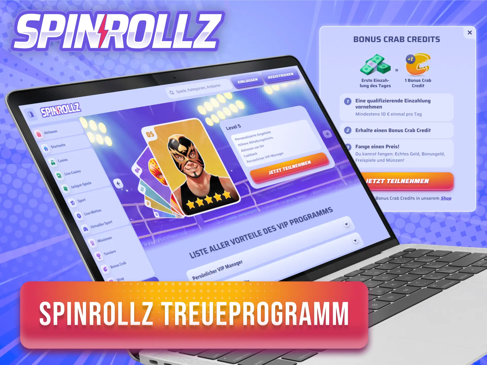 Sammle Punkte und steige im Spinrollz Treueprogramm für aktive Spieler auf.