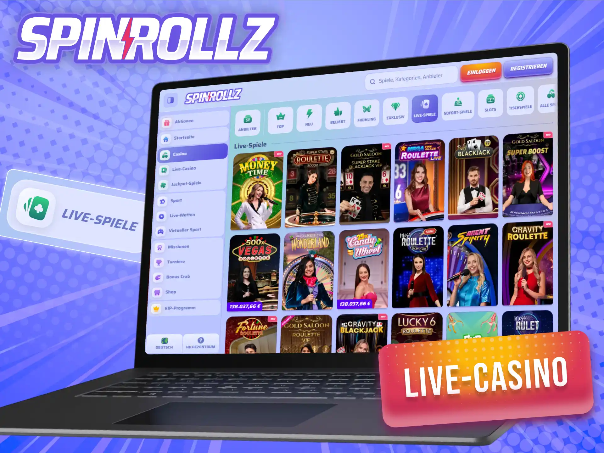 Genieße im Spinrollz-Portal echte Tischatmosphäre im Live-Casino mit echten Dealern.