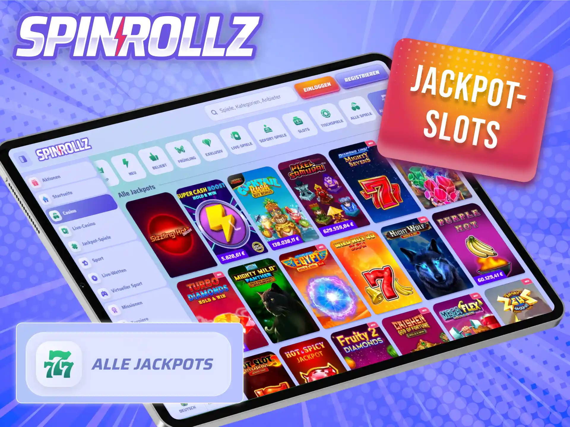Knacke im Spinrollz-Bereich an den lukrativen Jackpot-Slots den ganz großen Casino-Gewinn.