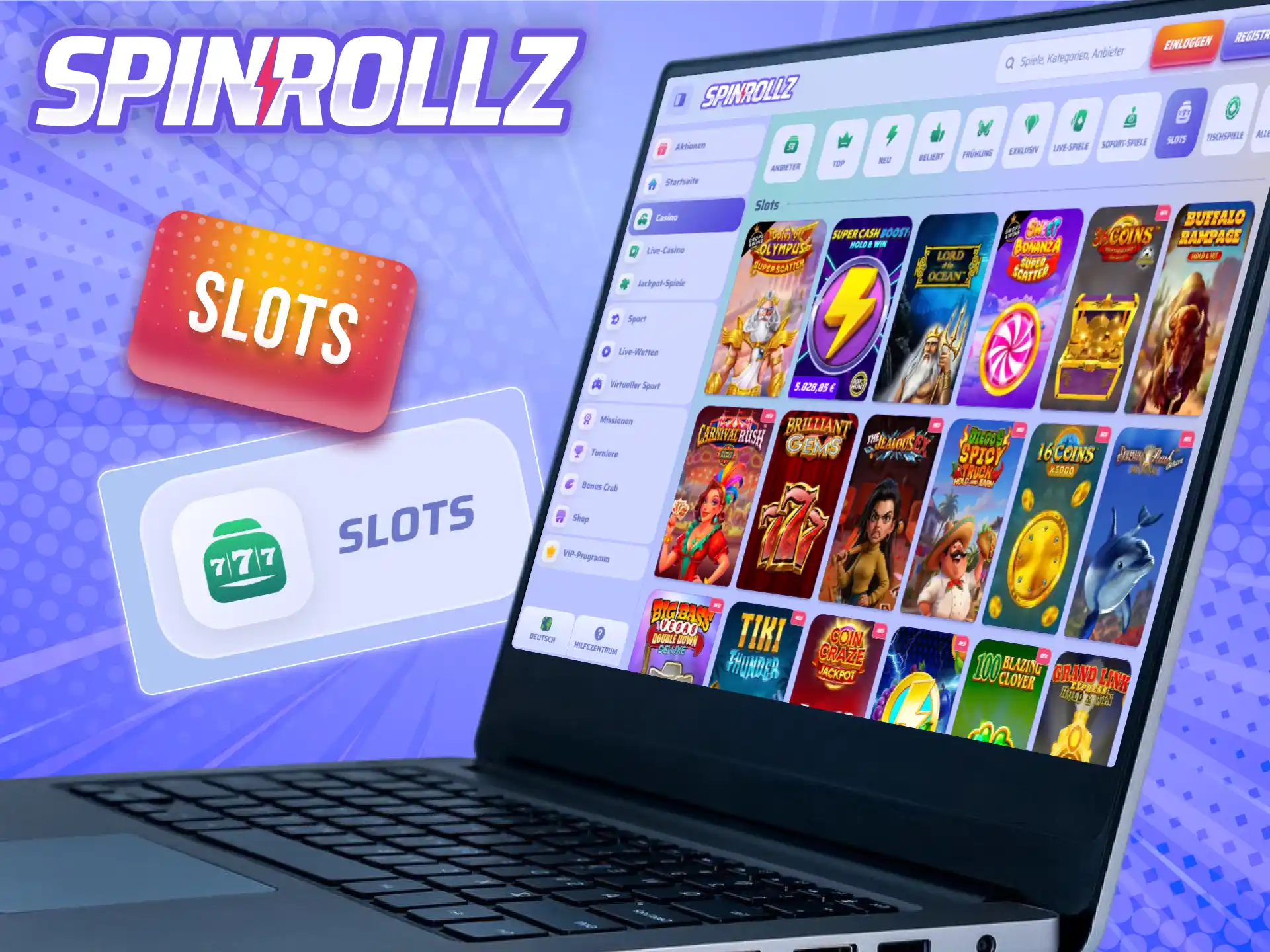 Drehe an den beliebtesten Spielautomaten und Slots im Spinrollz Casino.