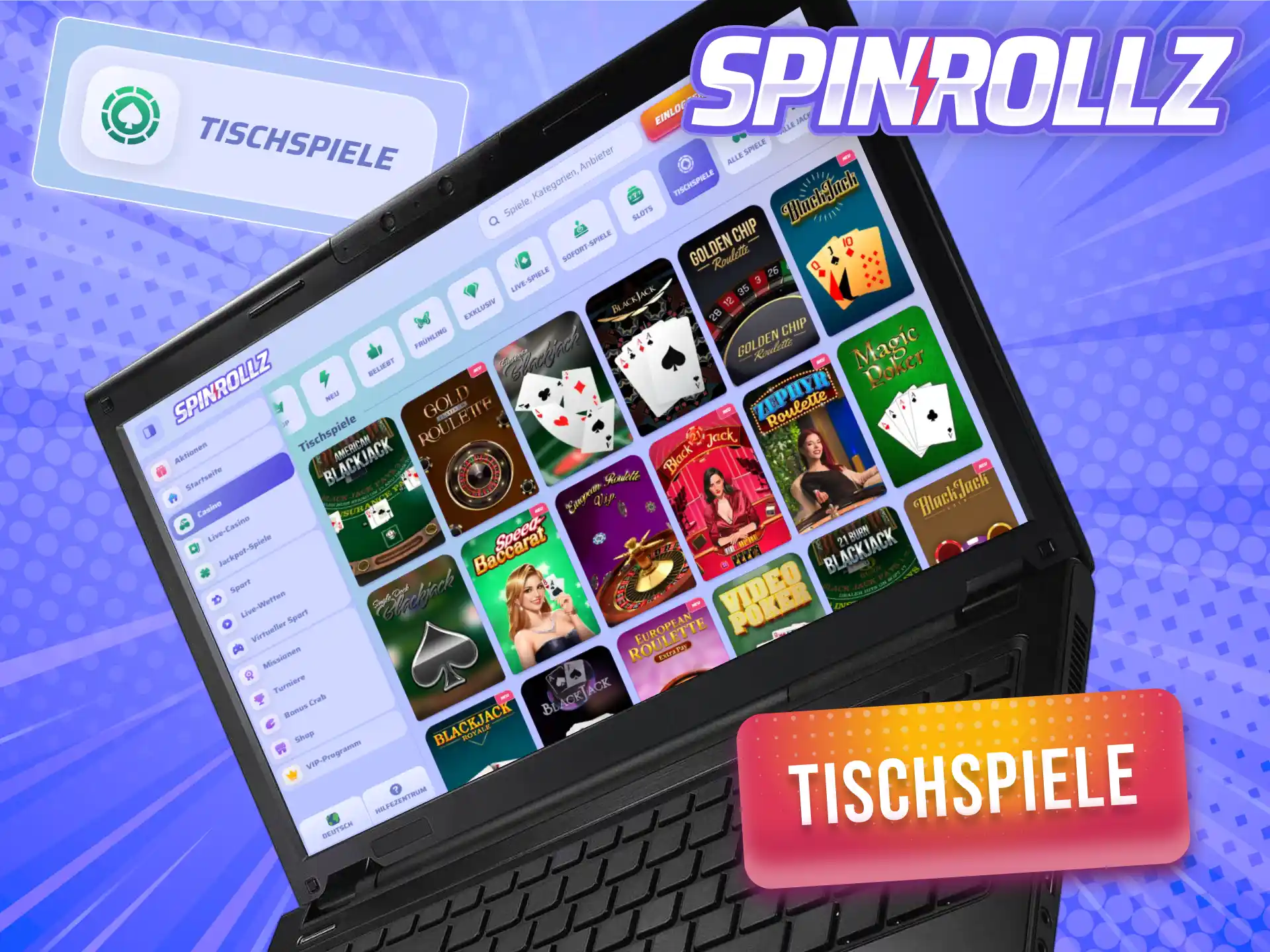 Fordere bei Spinrollz dein Glück im Casino bei klassischen Tischspielen heraus.