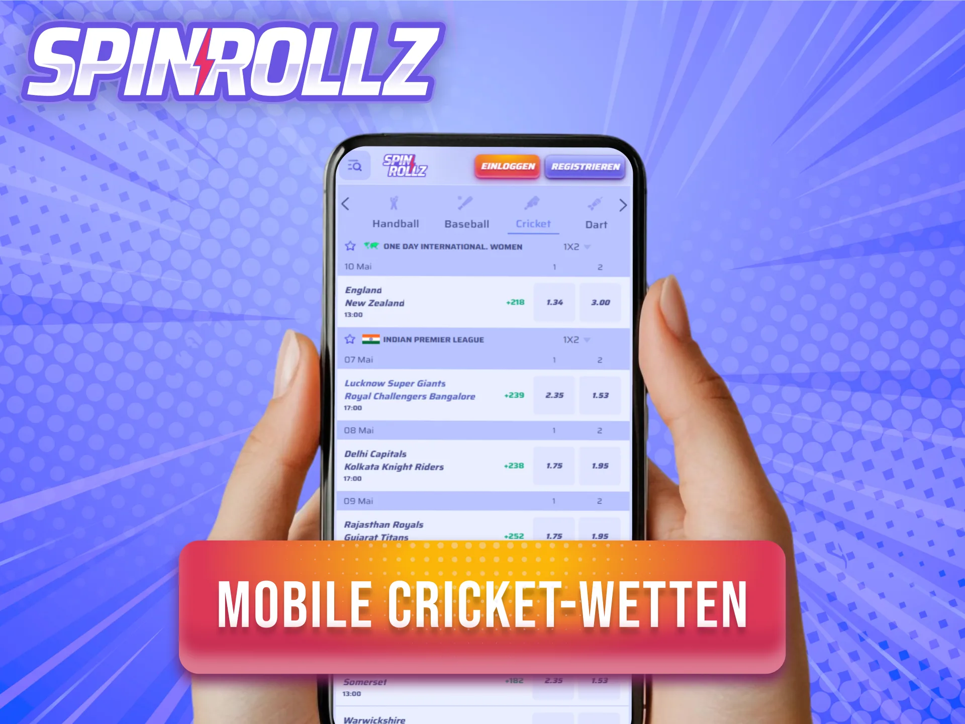 Lade die Spinrollz App herunter und platziere deine Cricket Wetten bequem von unterwegs.