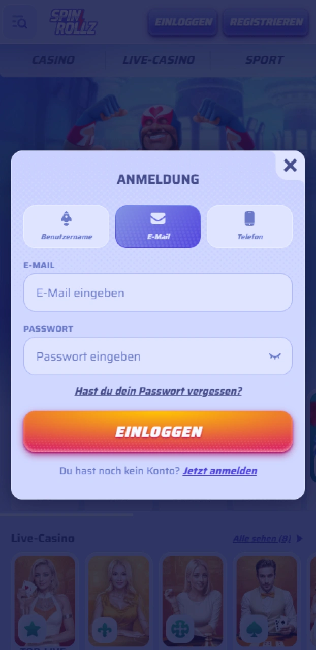 Logge dich ein und schließe die Verifizierung für deine Cricket-Wetten bei Spinrollz ab.