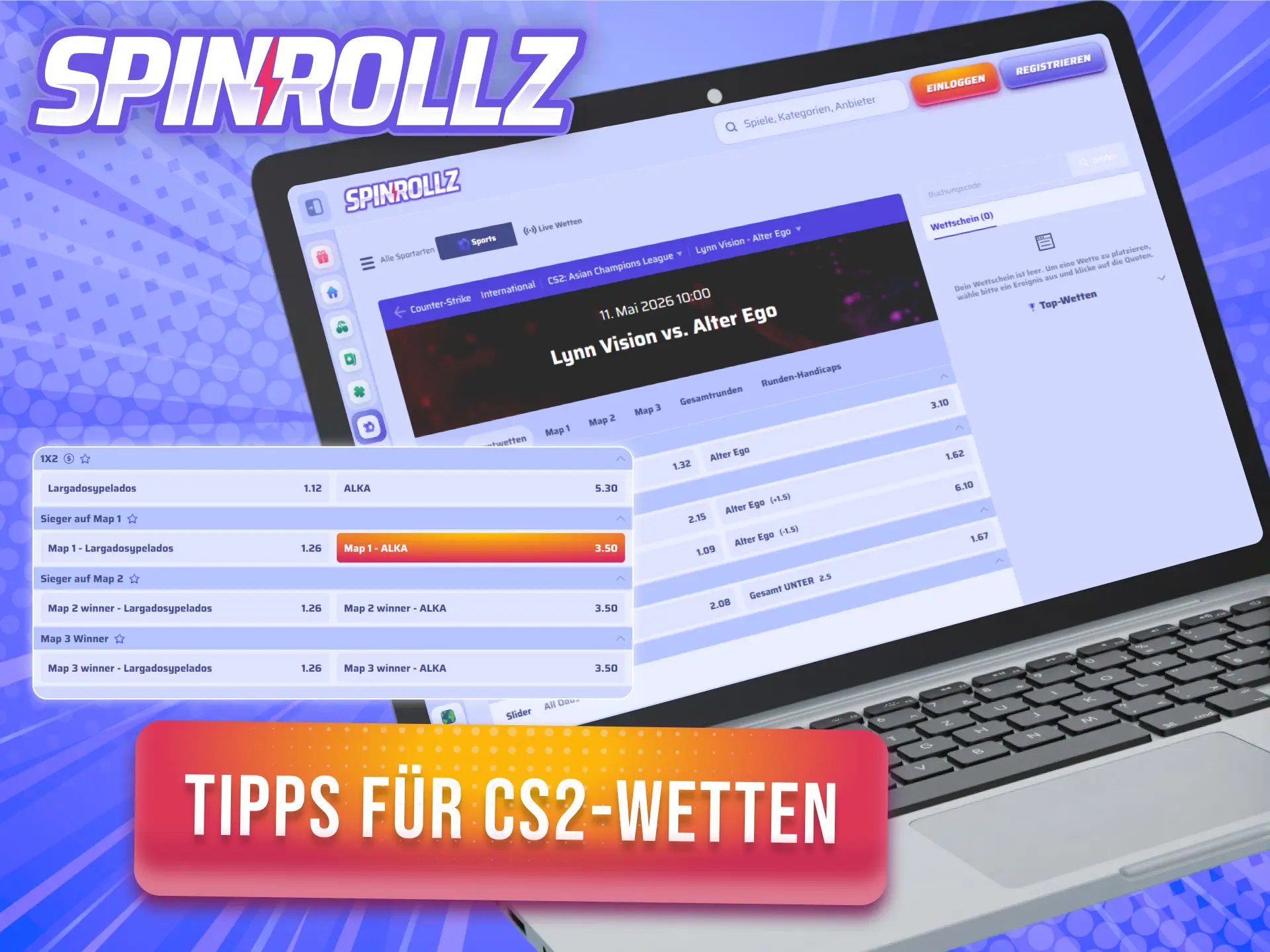 Nutze clevere Taktiken bei Spinrollz für noch erfolgreichere CS2 Wetten im Esport.