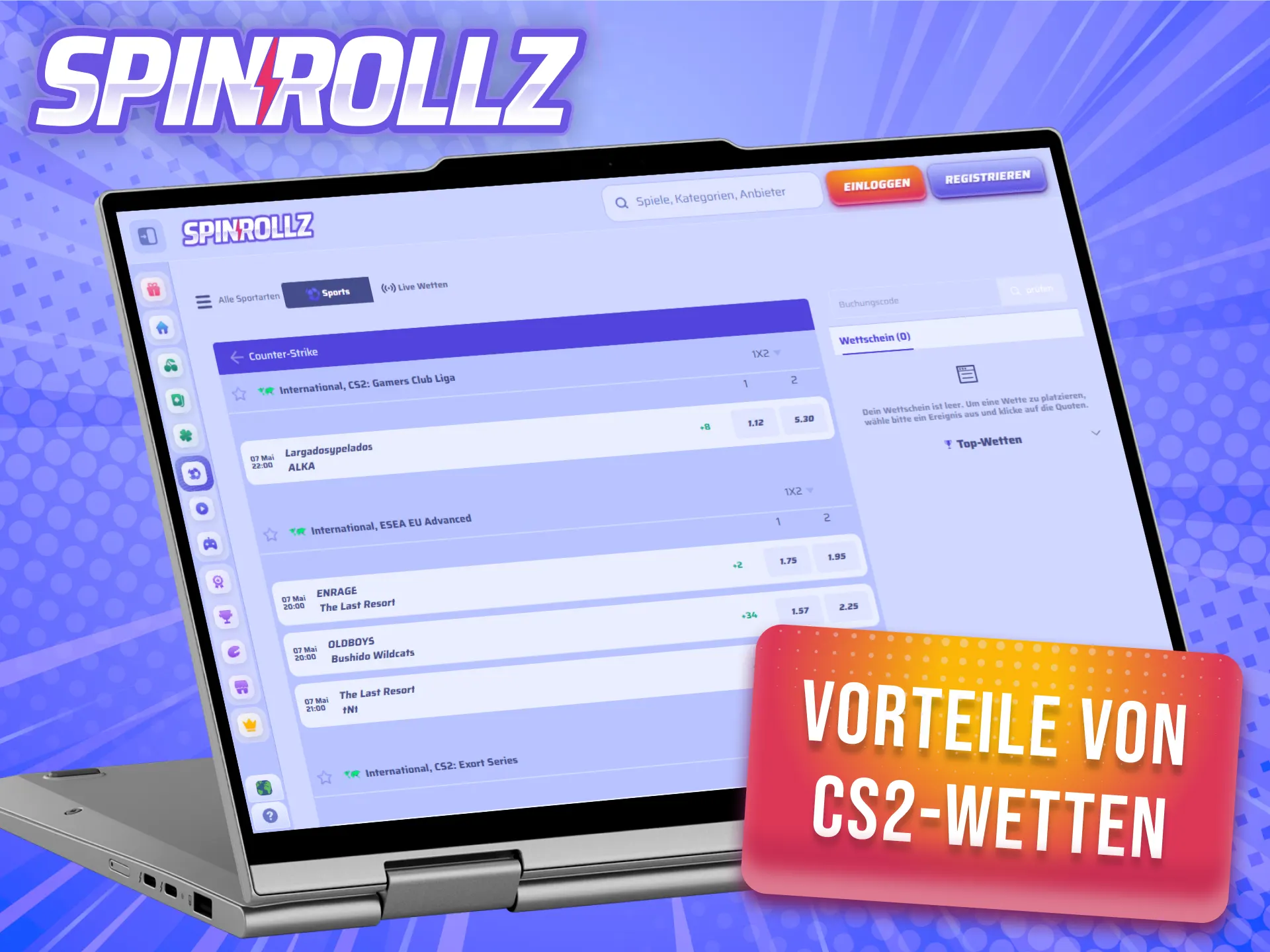 Nutze die vielen Vorteile für deine CS2 Wetten bei Spinrollz Deutschland.